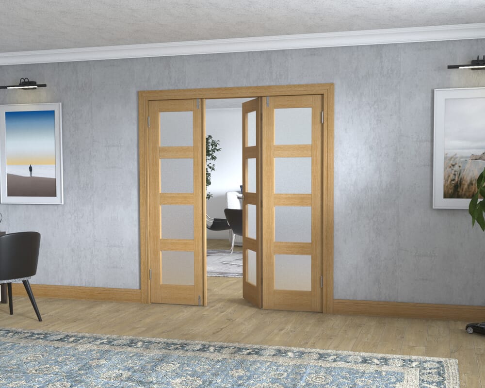 Oak 4L Frenchfold - Frosted Prefinished (3 x 573mm Doors)