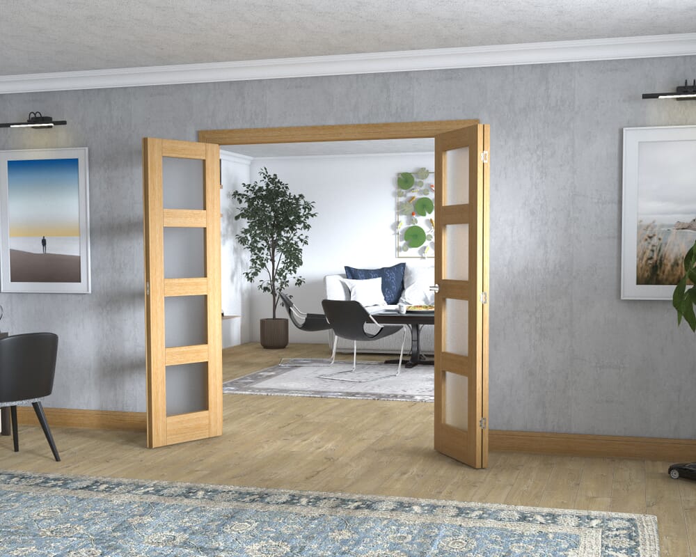 Oak 4L Frenchfold - Frosted Prefinished (3 x 573mm Doors)