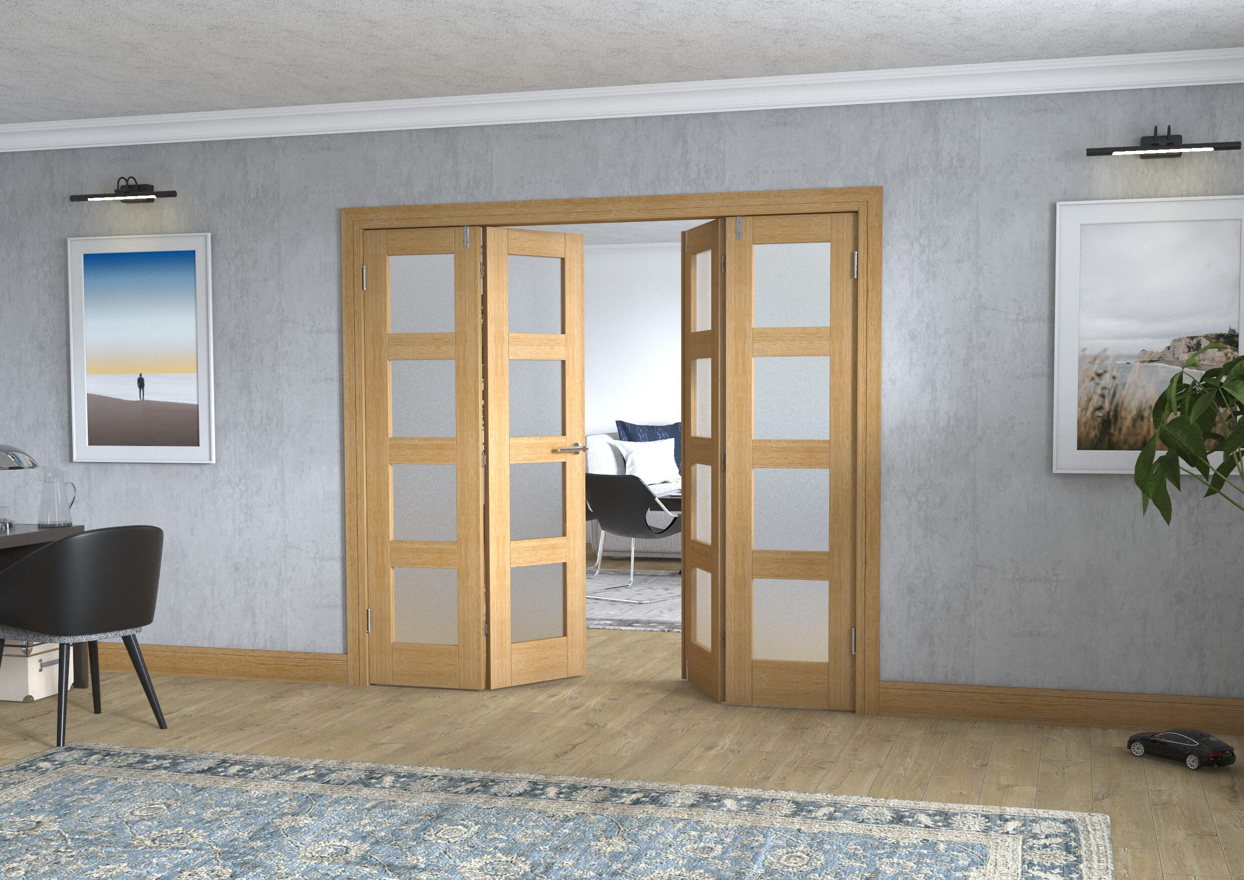 Oak 4L Frenchfold - Frosted Prefinished (4 x 533mm Doors)