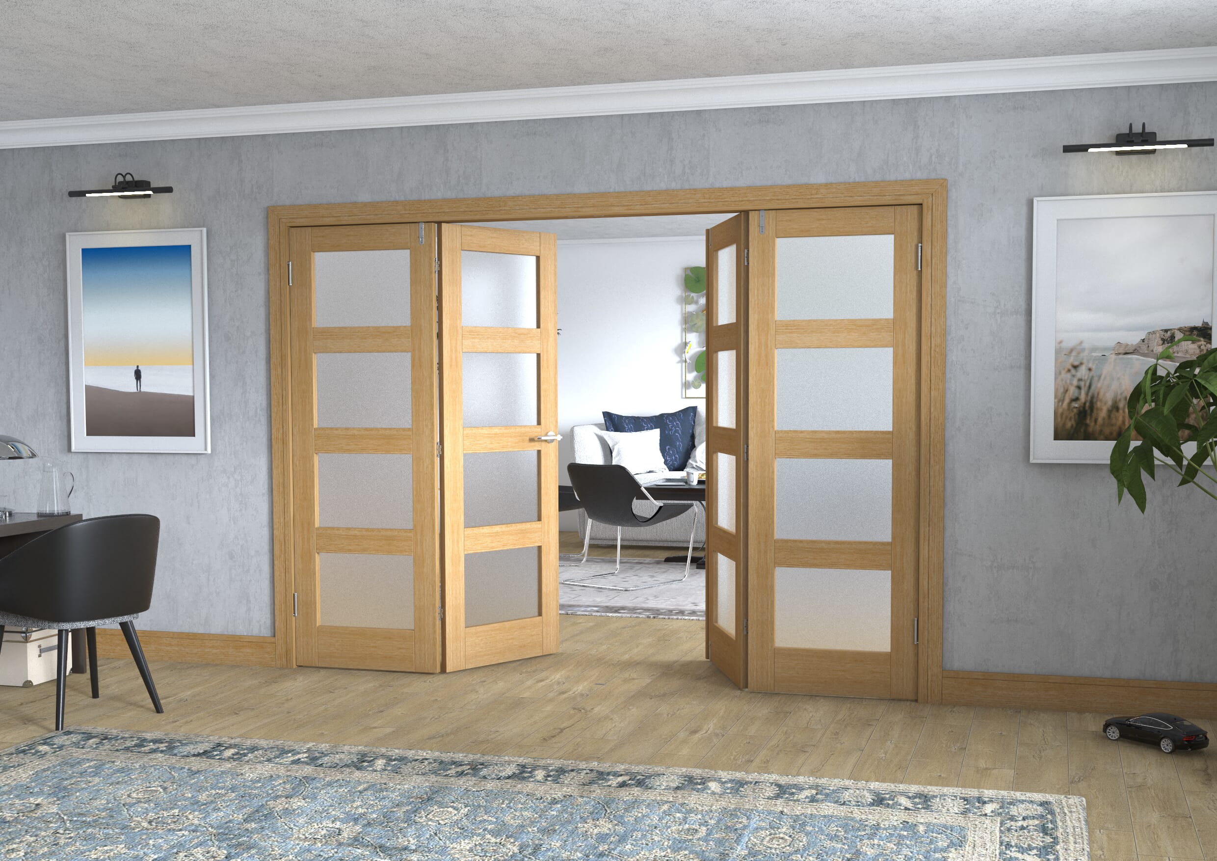 Oak 4L Frenchfold - Frosted Prefinished (4 x 686mm Doors)
