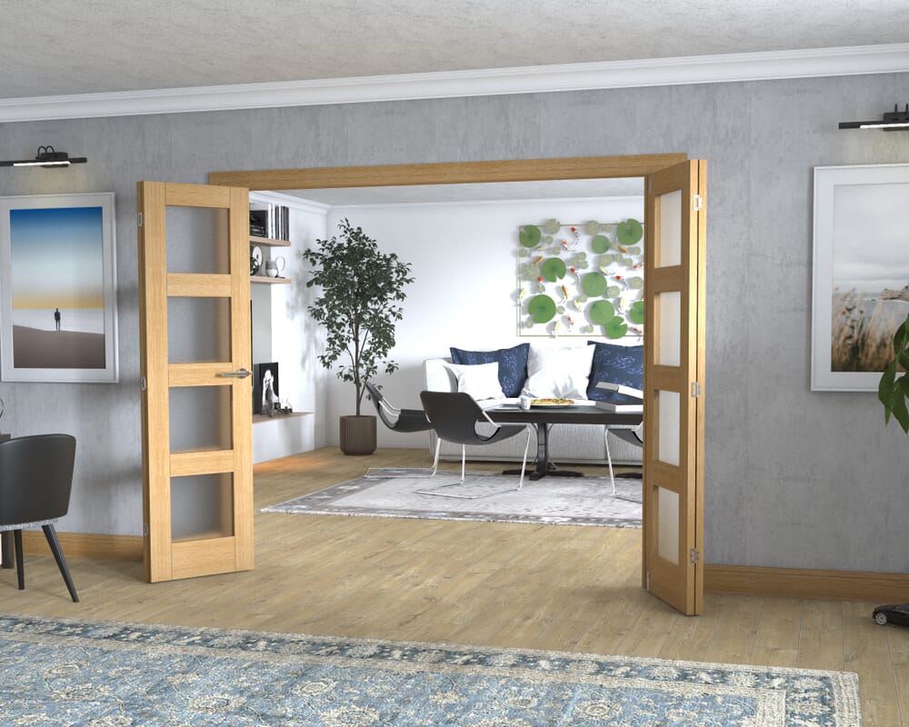 Oak 4L Frenchfold - Frosted Prefinished (4 x 573mm Doors)