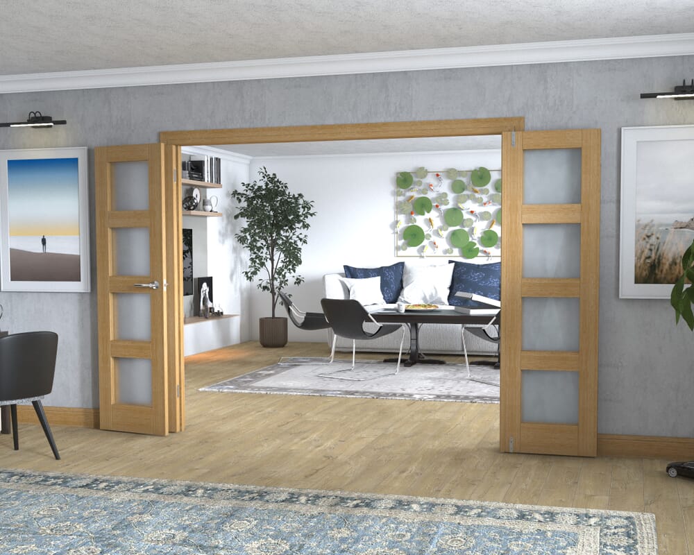 Oak 4L Frenchfold - Frosted Prefinished (4 x 573mm Doors)