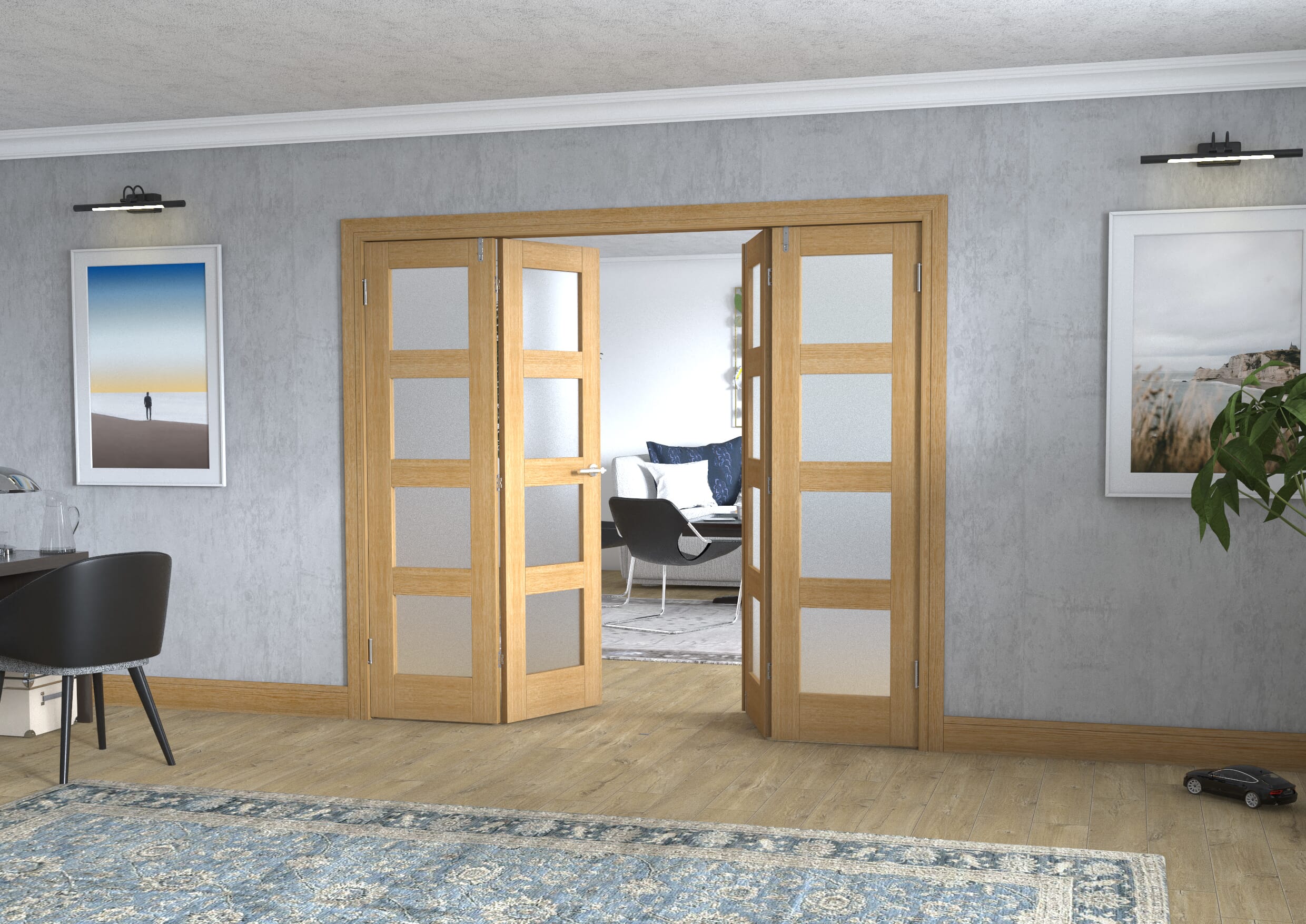 Oak 4L Frenchfold - Frosted Prefinished (4 x 573mm Doors)