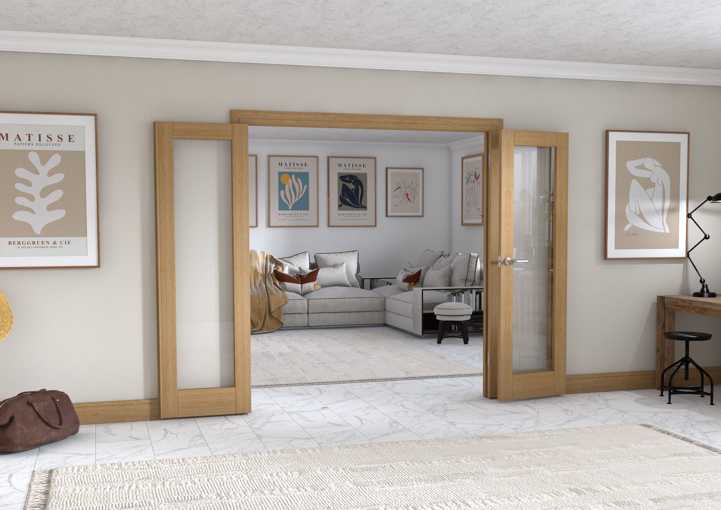 Oak P10 Frenchfold - Clear Prefinished (3 x 610mm Doors)