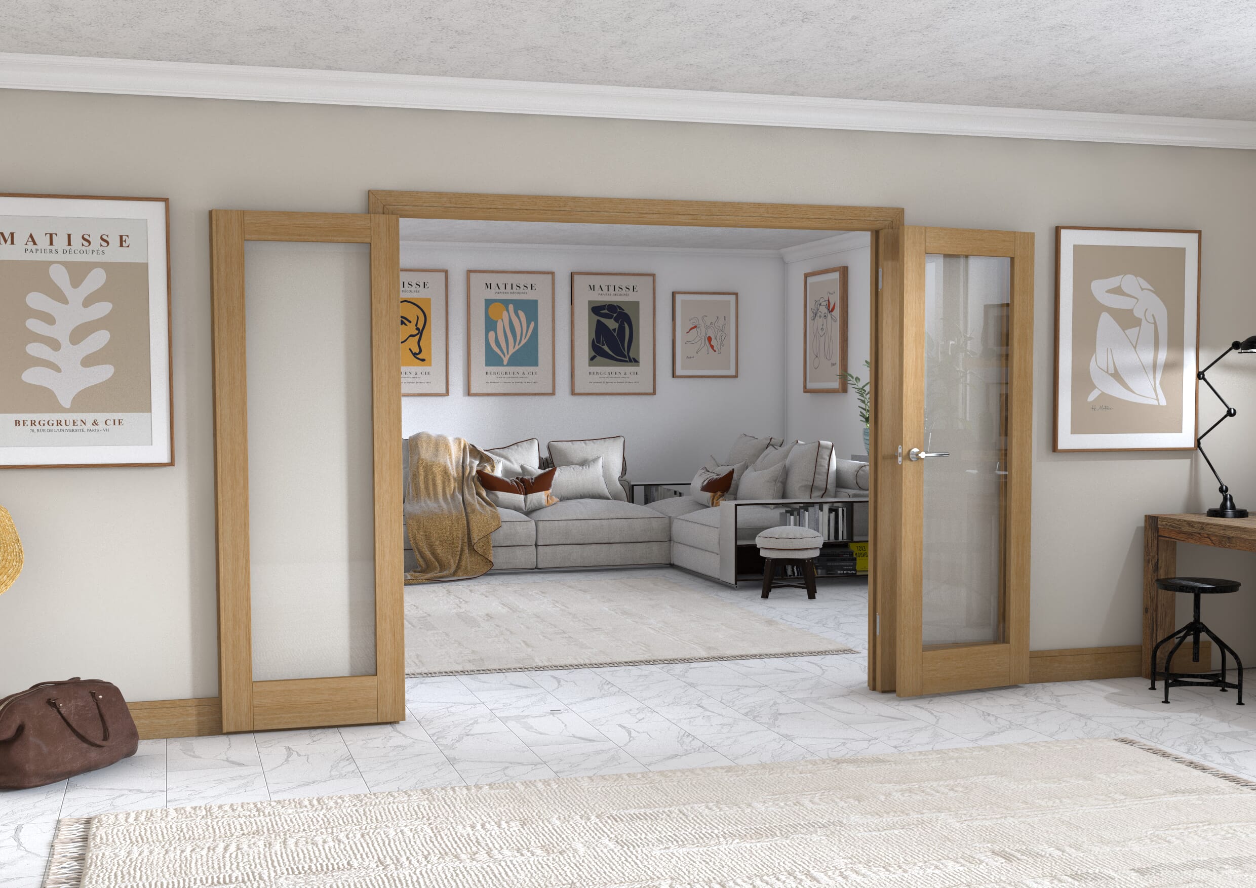 Oak P10 Frenchfold - Clear Prefinished (3 x 686mm Doors)