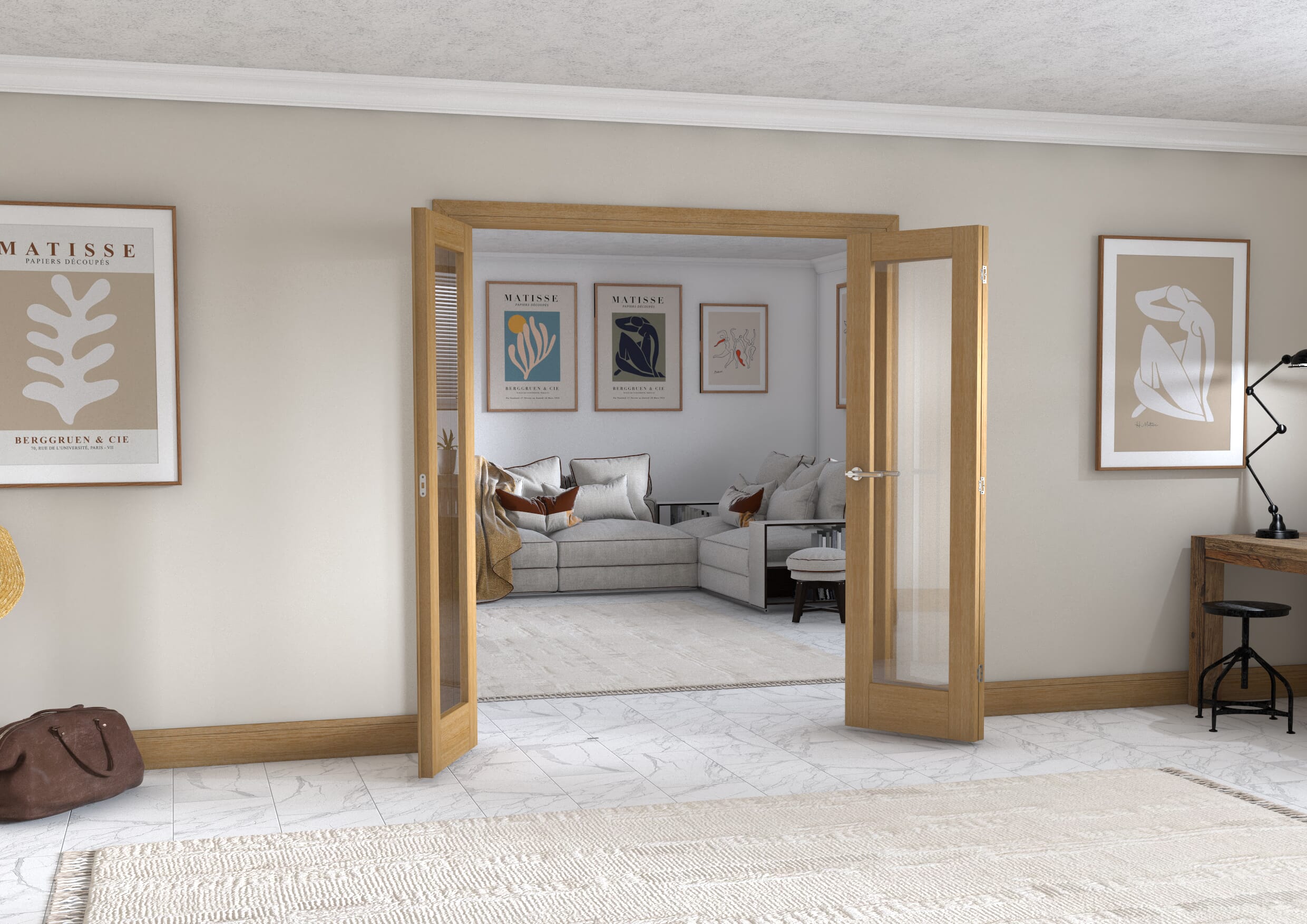 Oak P10 Frenchfold - Clear Prefinished (3 x 573mm Doors)