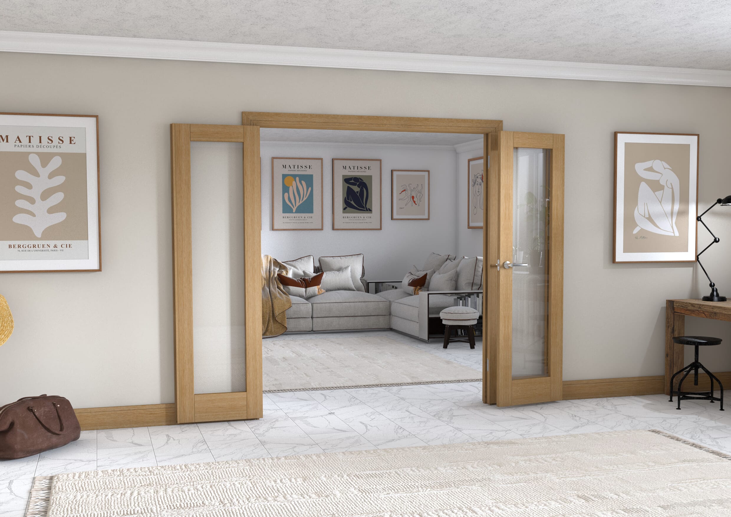 Oak P10 Frenchfold - Clear Prefinished (3 x 573mm Doors)