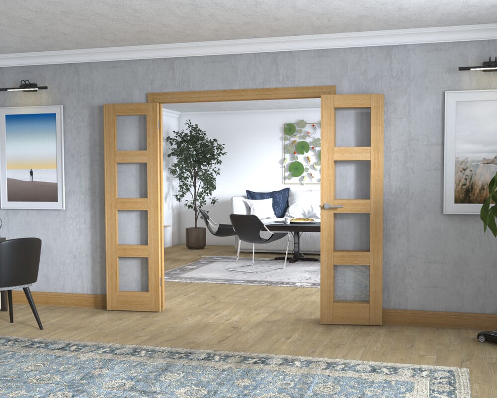 Oak 4L Frenchfold - Clear Prefinished (3 x 533mm Doors)