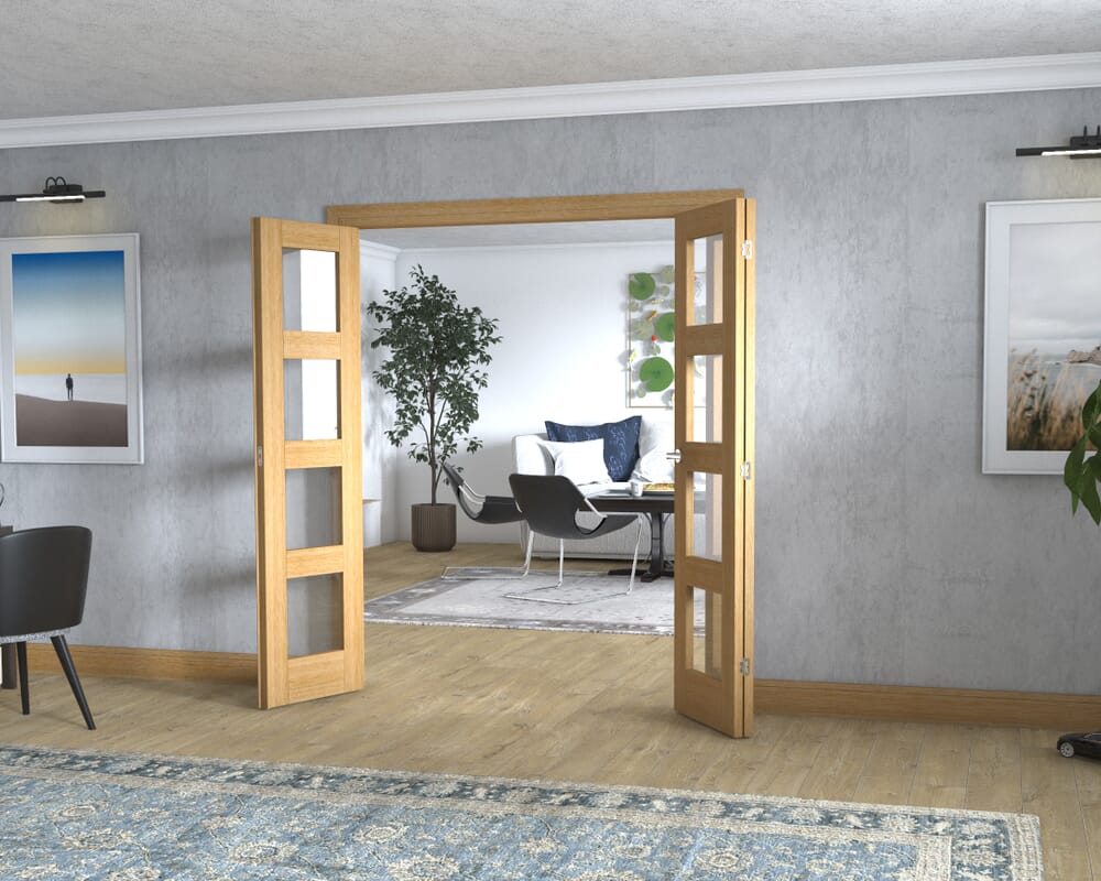 Oak 4L Frenchfold - Clear Prefinished (3 x 533mm Doors)