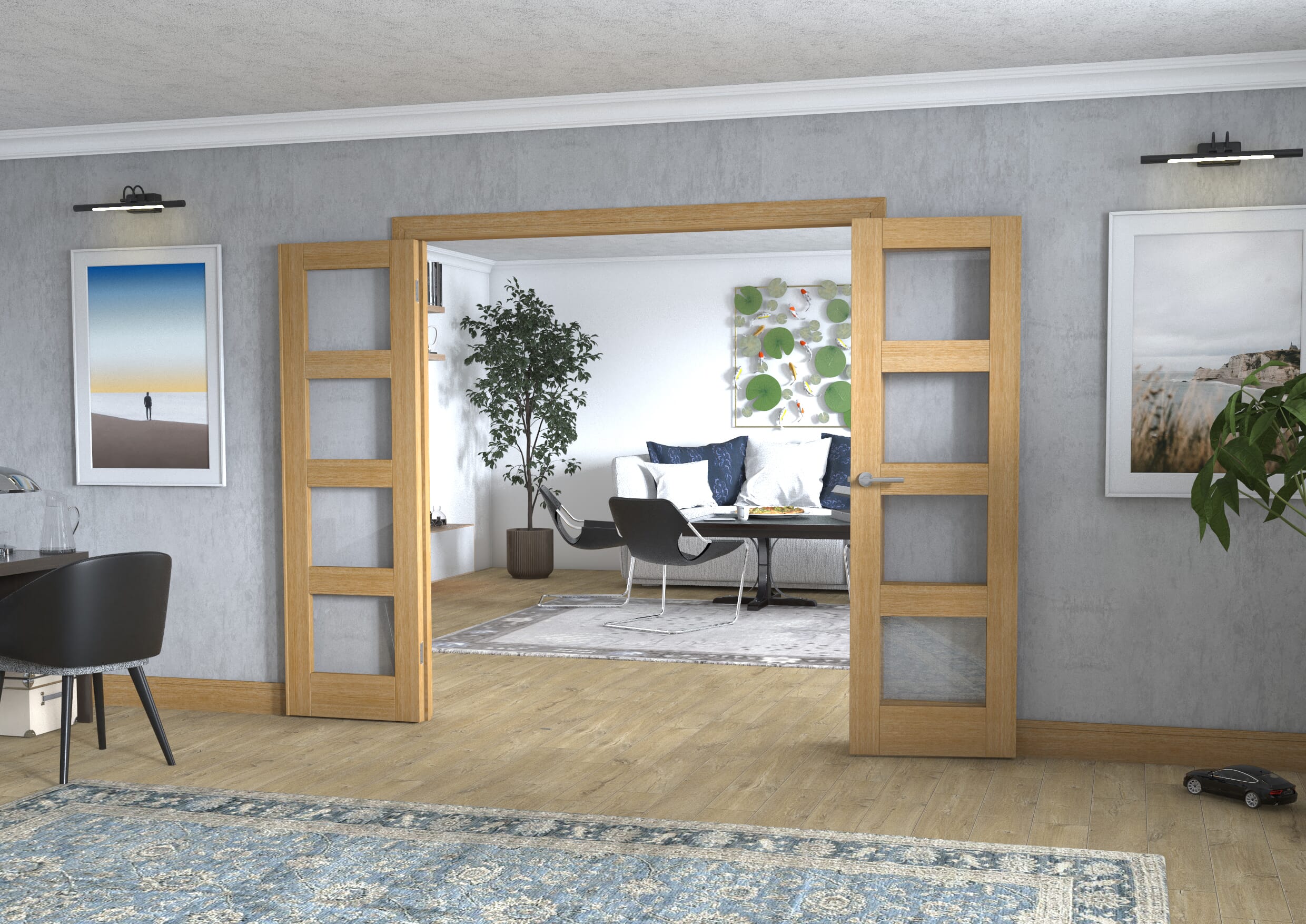 Oak 4L Frenchfold - Clear Prefinished (3 x 610mm Doors)
