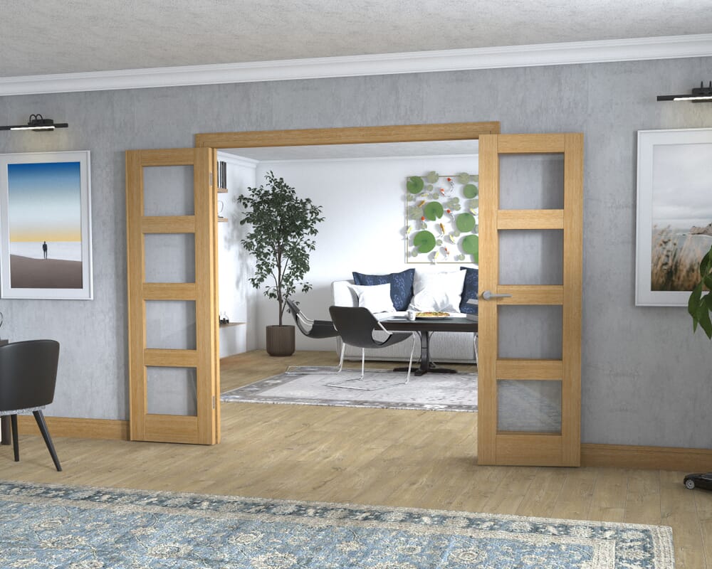 Oak 4L Frenchfold - Clear Prefinished (3 x 610mm Doors)