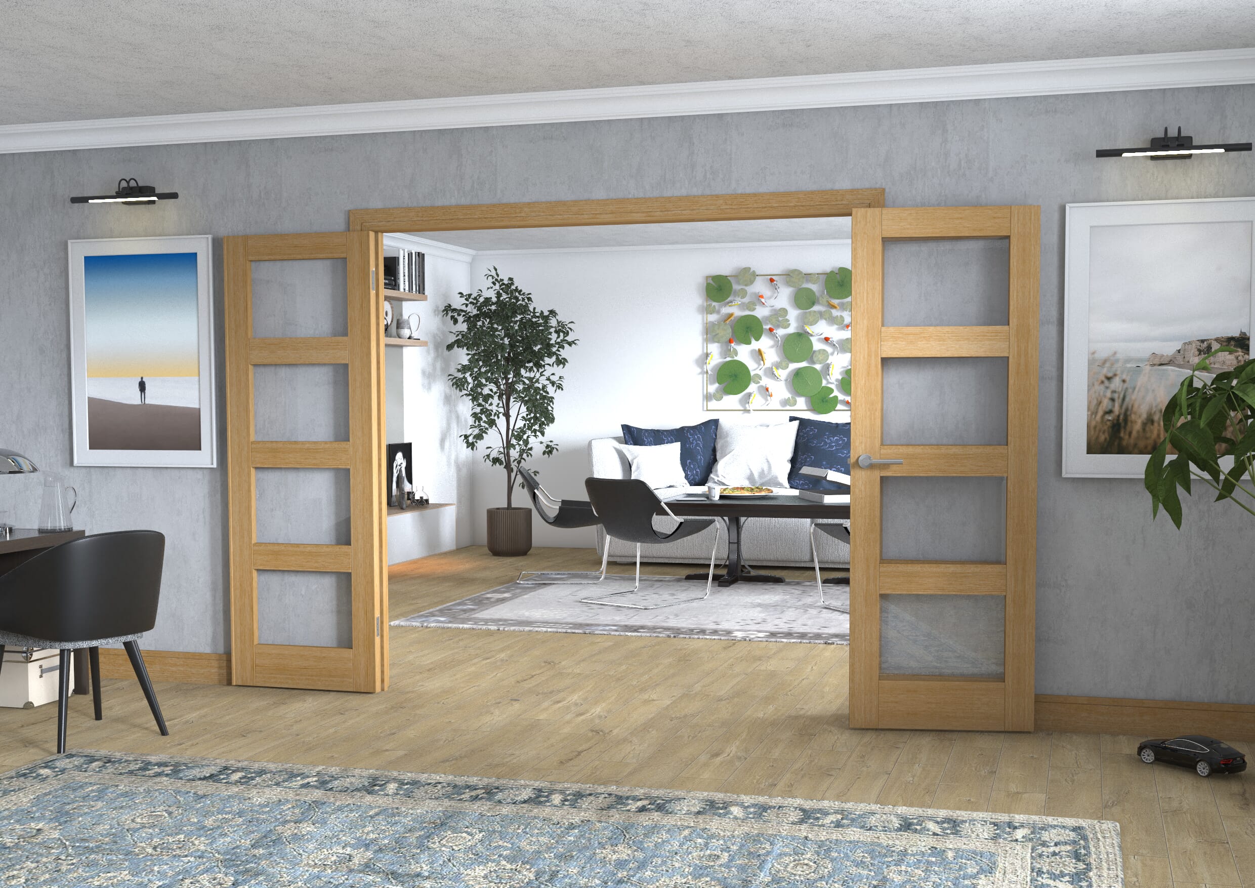 Oak 4L Frenchfold - Clear Prefinished (3 x 686mm Doors)