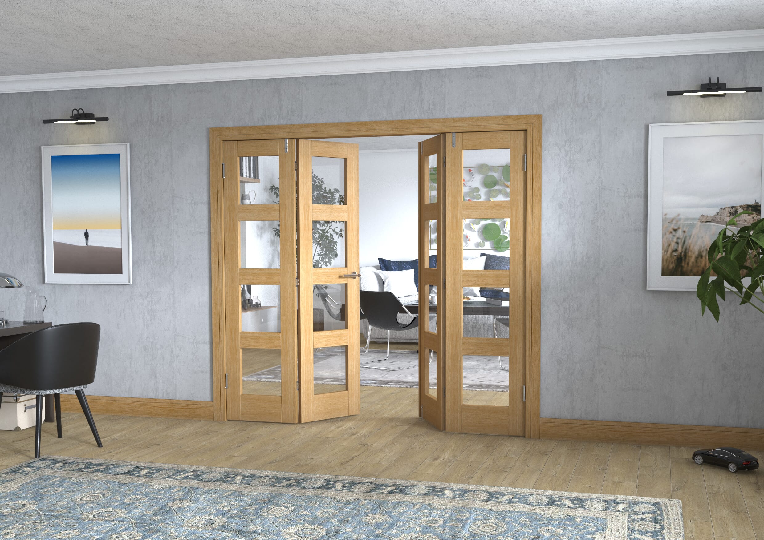 Oak 4L Frenchfold - Clear Prefinished (4 x 533mm Doors)