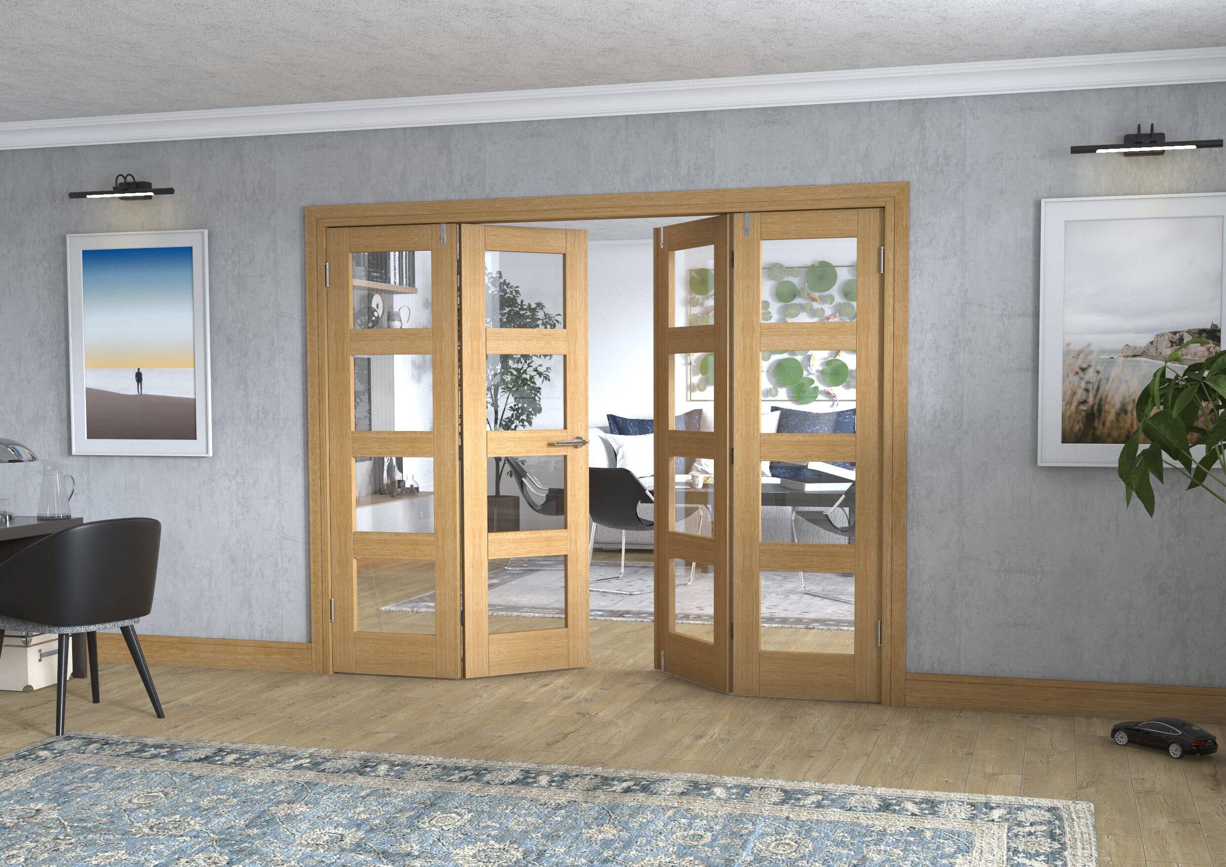 Oak 4L Frenchfold - Clear Prefinished (4 x 610mm Doors)