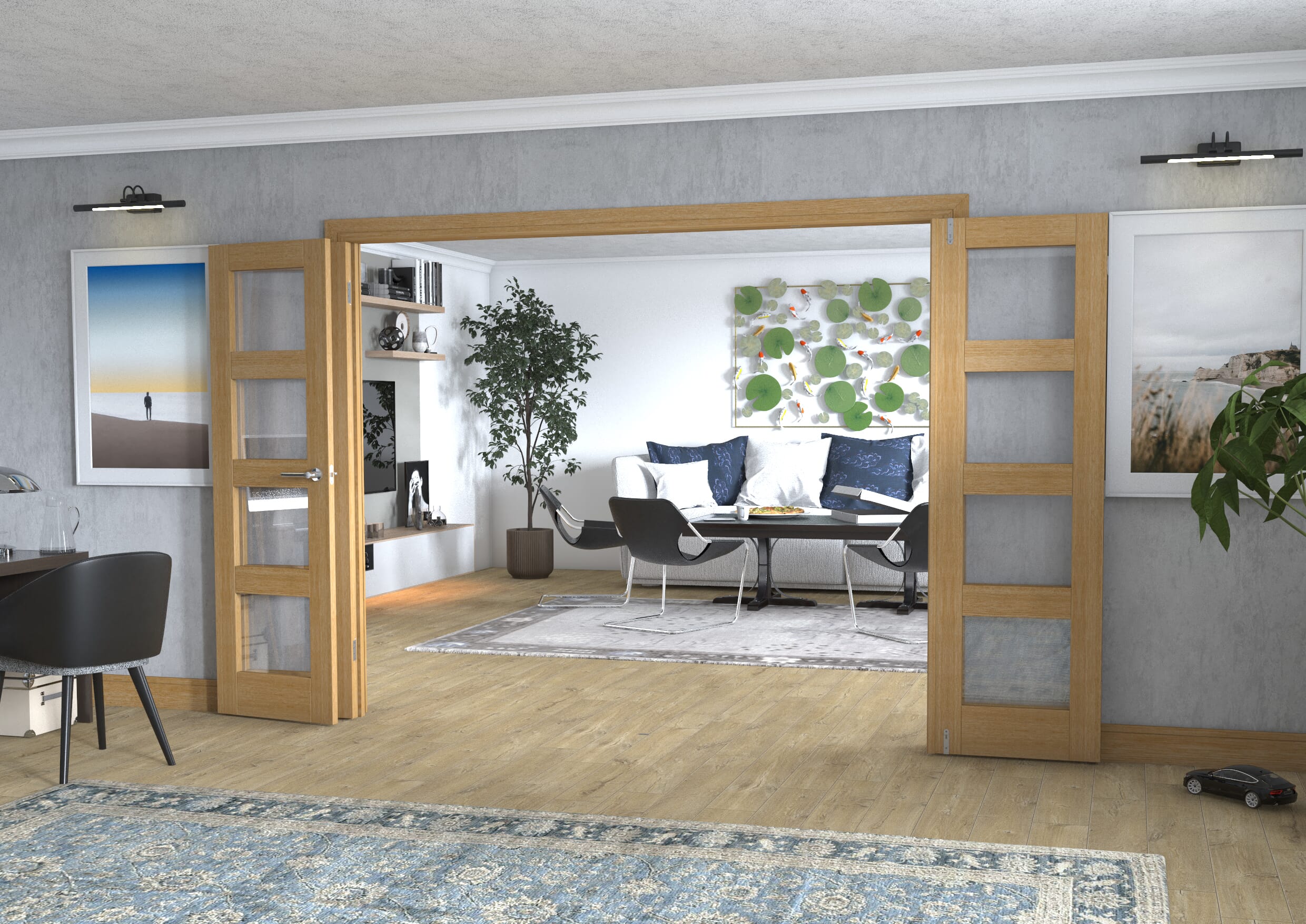 Oak 4L Frenchfold - Clear Prefinished (4 x 610mm Doors)