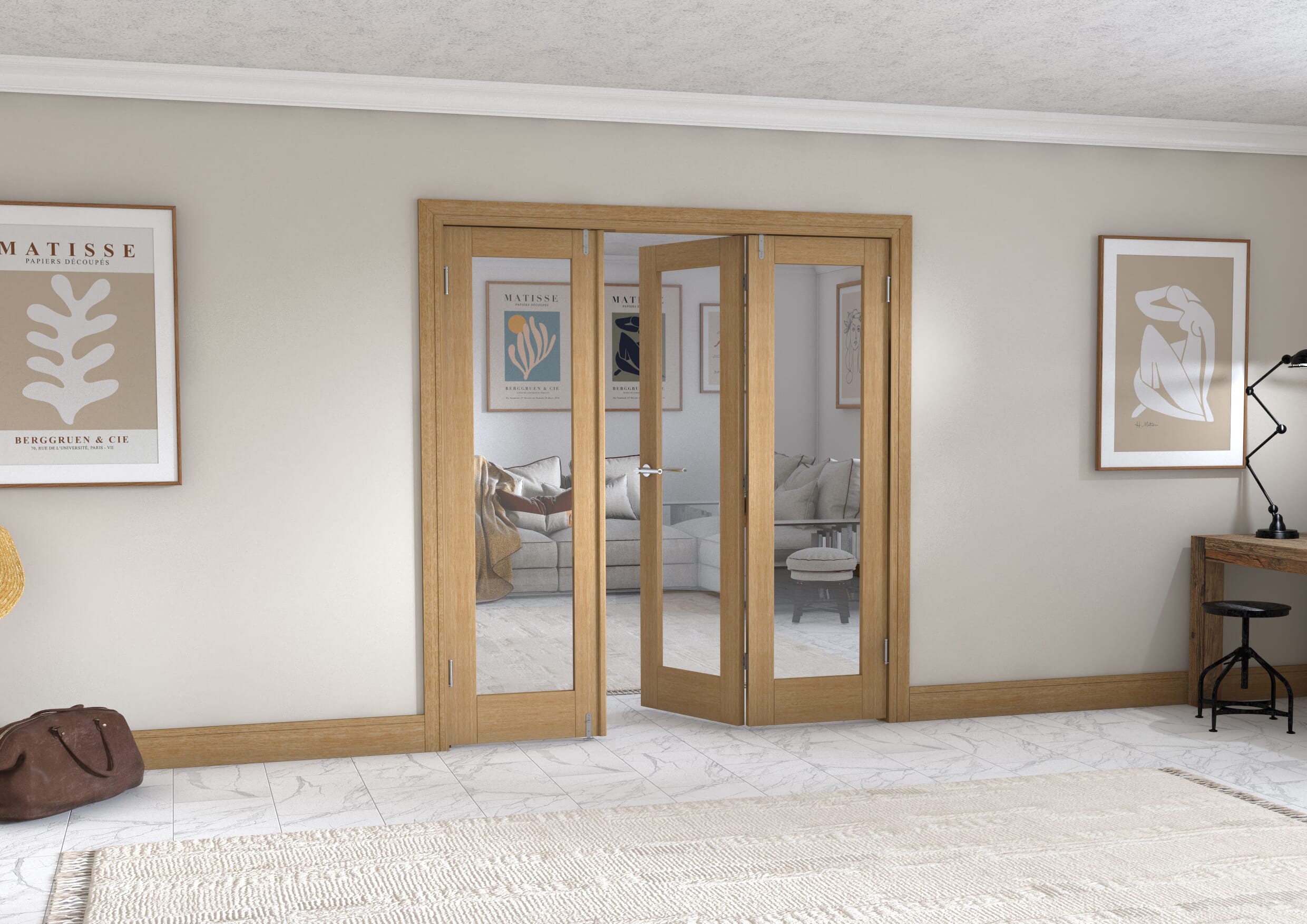 Oak P10 Frenchfold - Clear (3 x 610mm Doors)