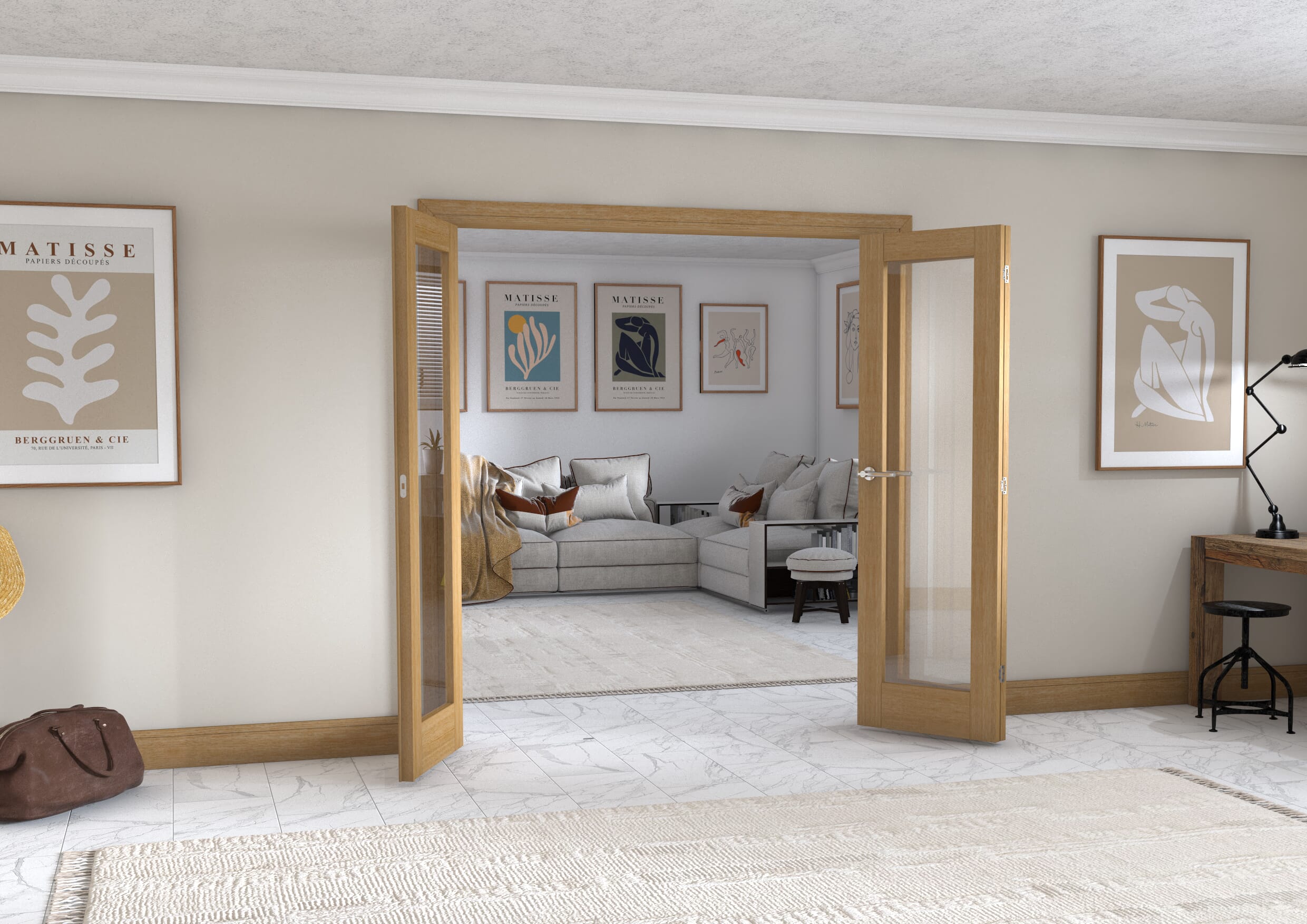 Oak P10 Frenchfold - Clear (3 x 610mm Doors)