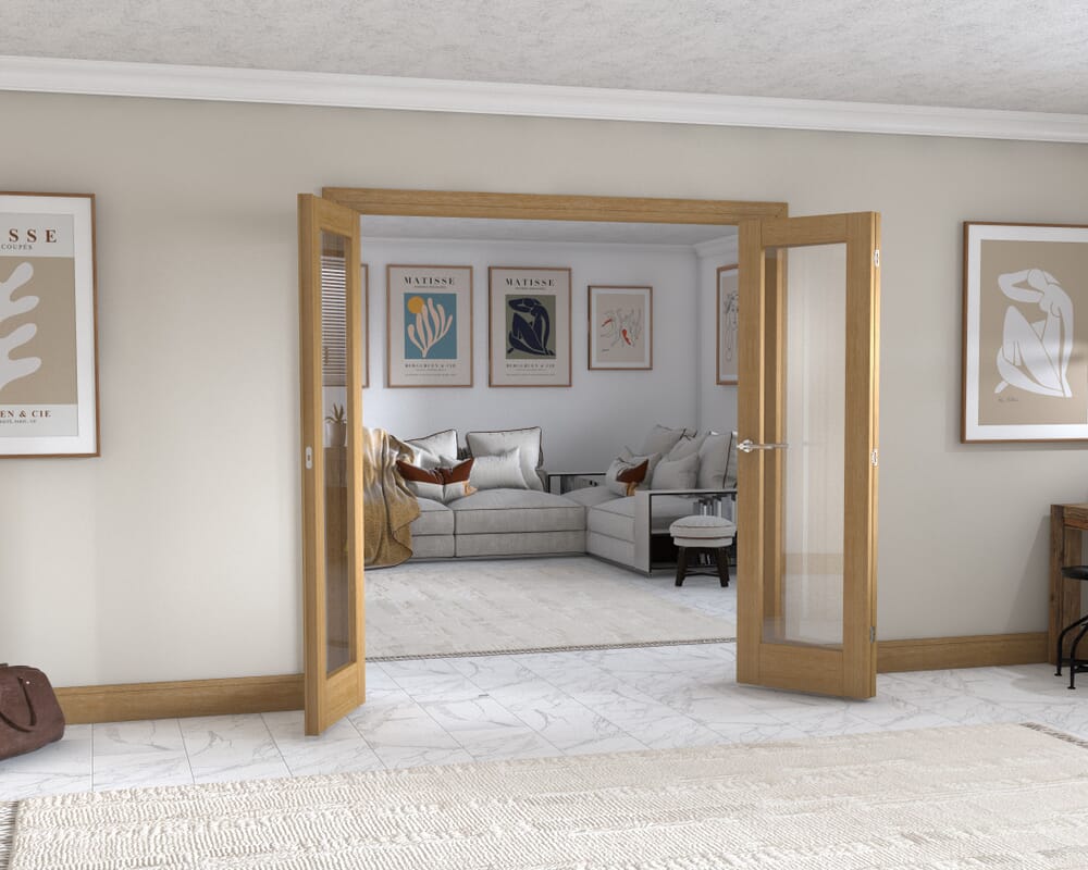 Oak P10 Frenchfold - Clear (3 x 610mm Doors)
