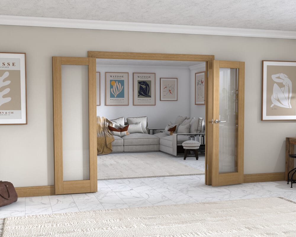 Oak P10 Frenchfold - Clear (3 x 610mm Doors)