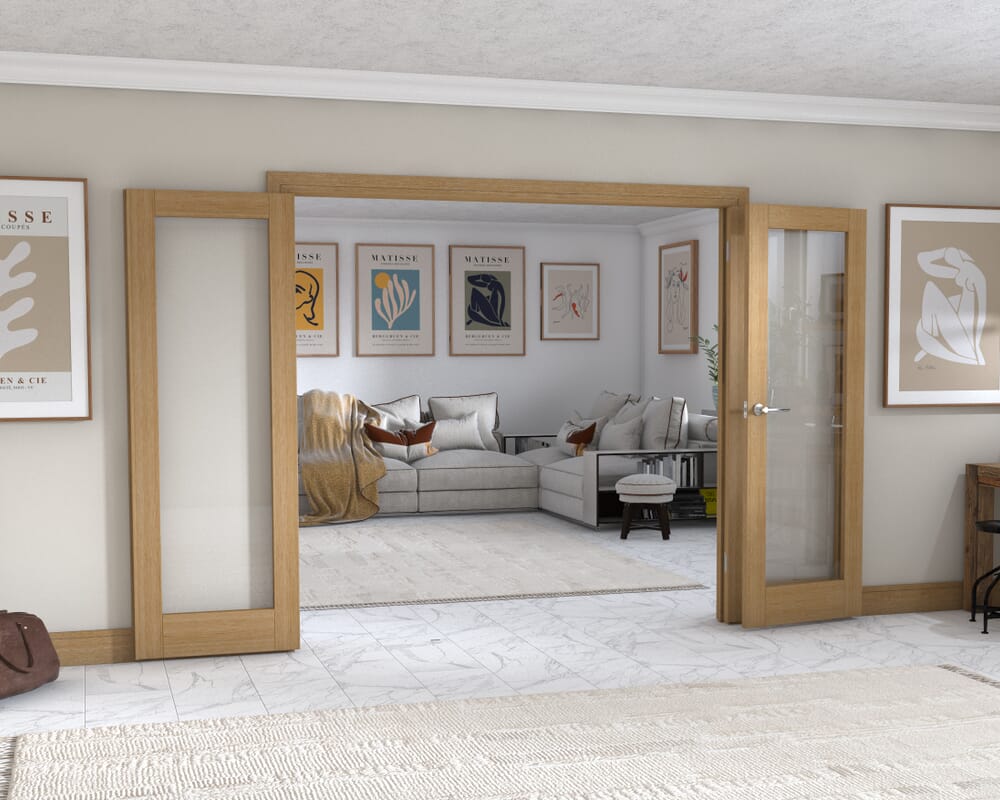 Oak P10 Frenchfold - Clear (3 x 686mm Doors)