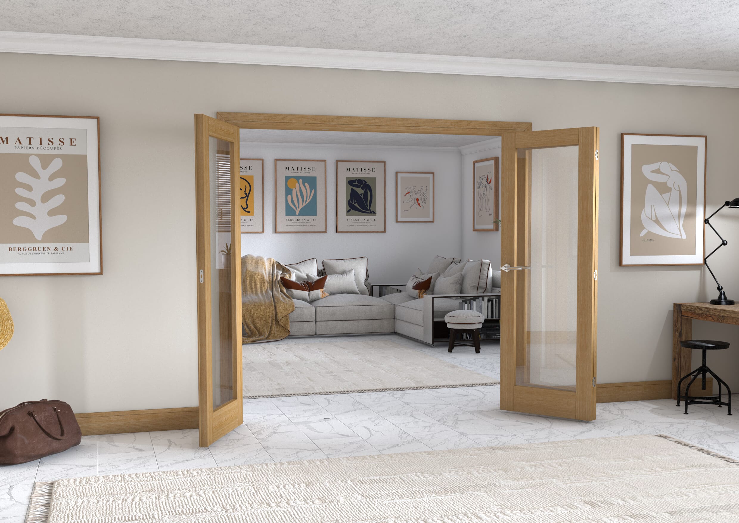 Oak P10 Frenchfold - Clear (3 x 686mm Doors)