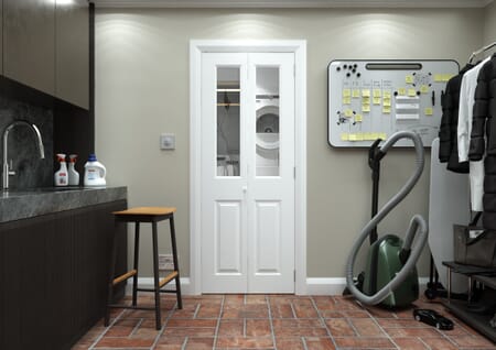 White Grained 4 Panel Clear Glass Bi-fold Doors