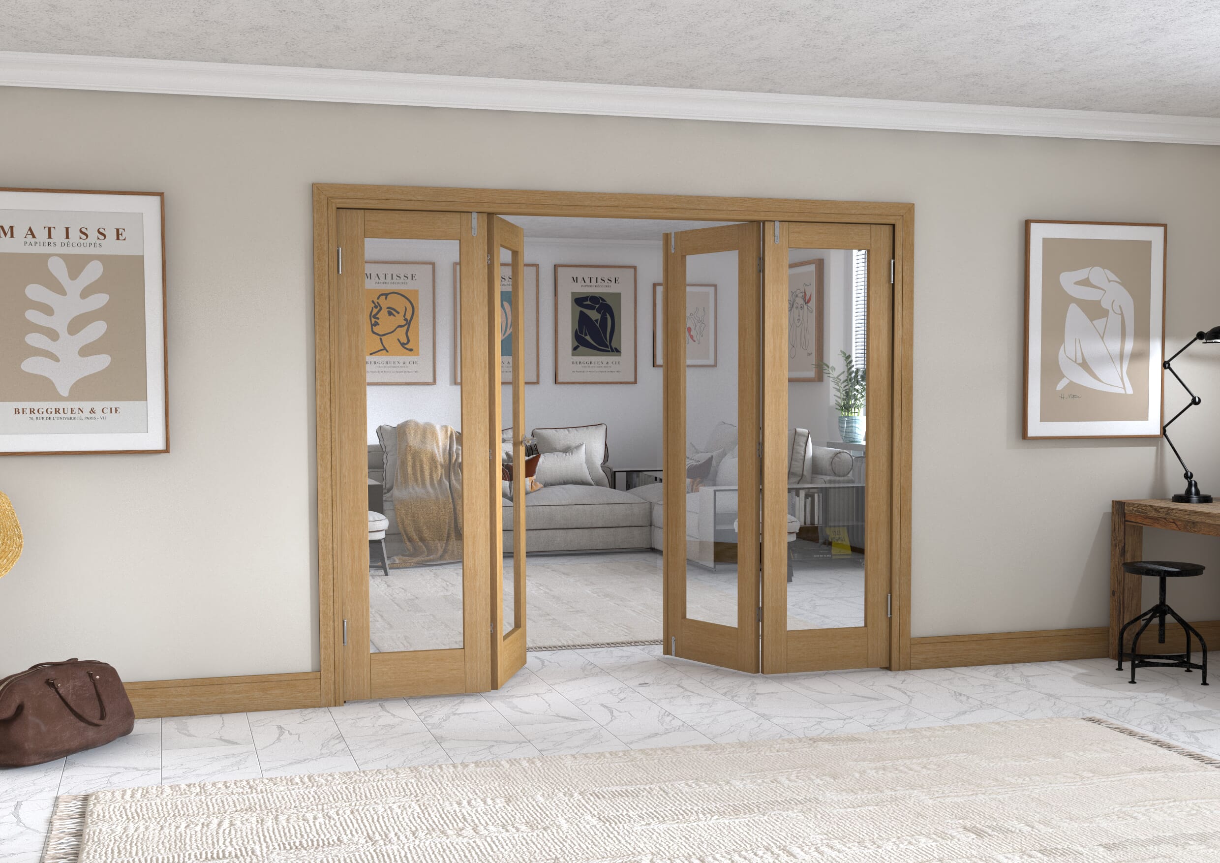 Oak P10 Frenchfold - Clear (4 x 610mm Doors)