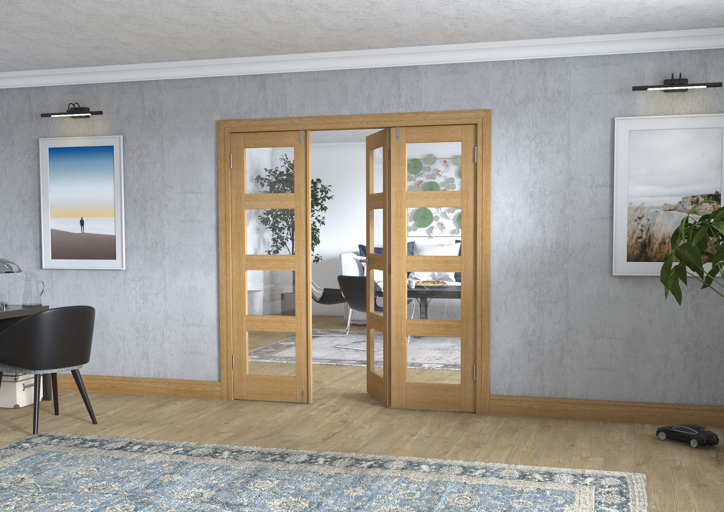 Oak 4L Frenchfold - Clear (3 x 610mm Doors)