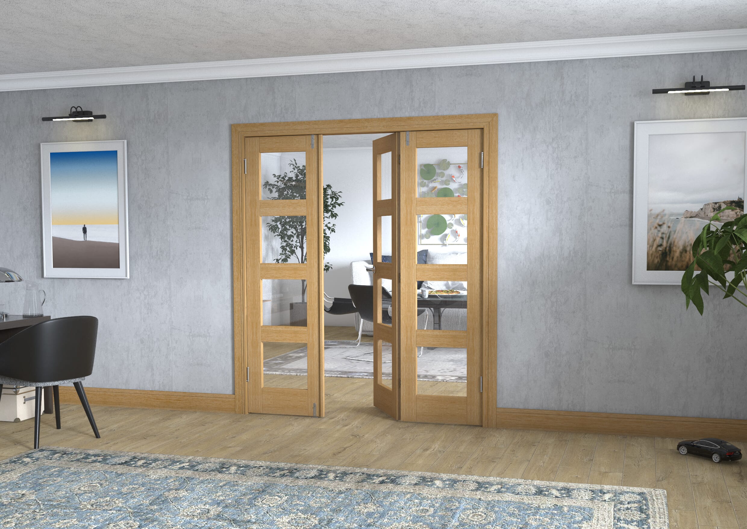 Oak 4L Frenchfold - Clear (3 x 573mm Doors)