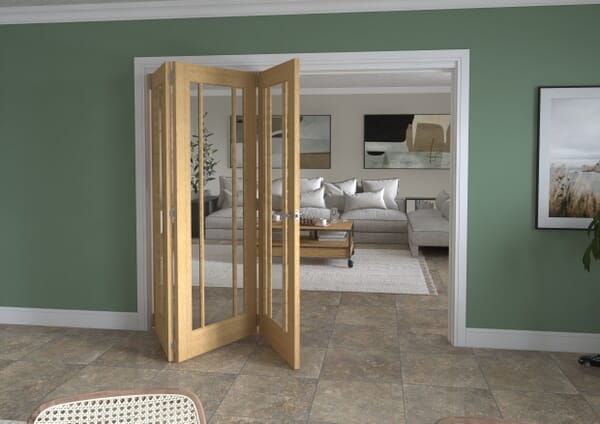 2143x2060x133mm Lincoln Clear Glazed Oak Roomfold Grande (2+1)