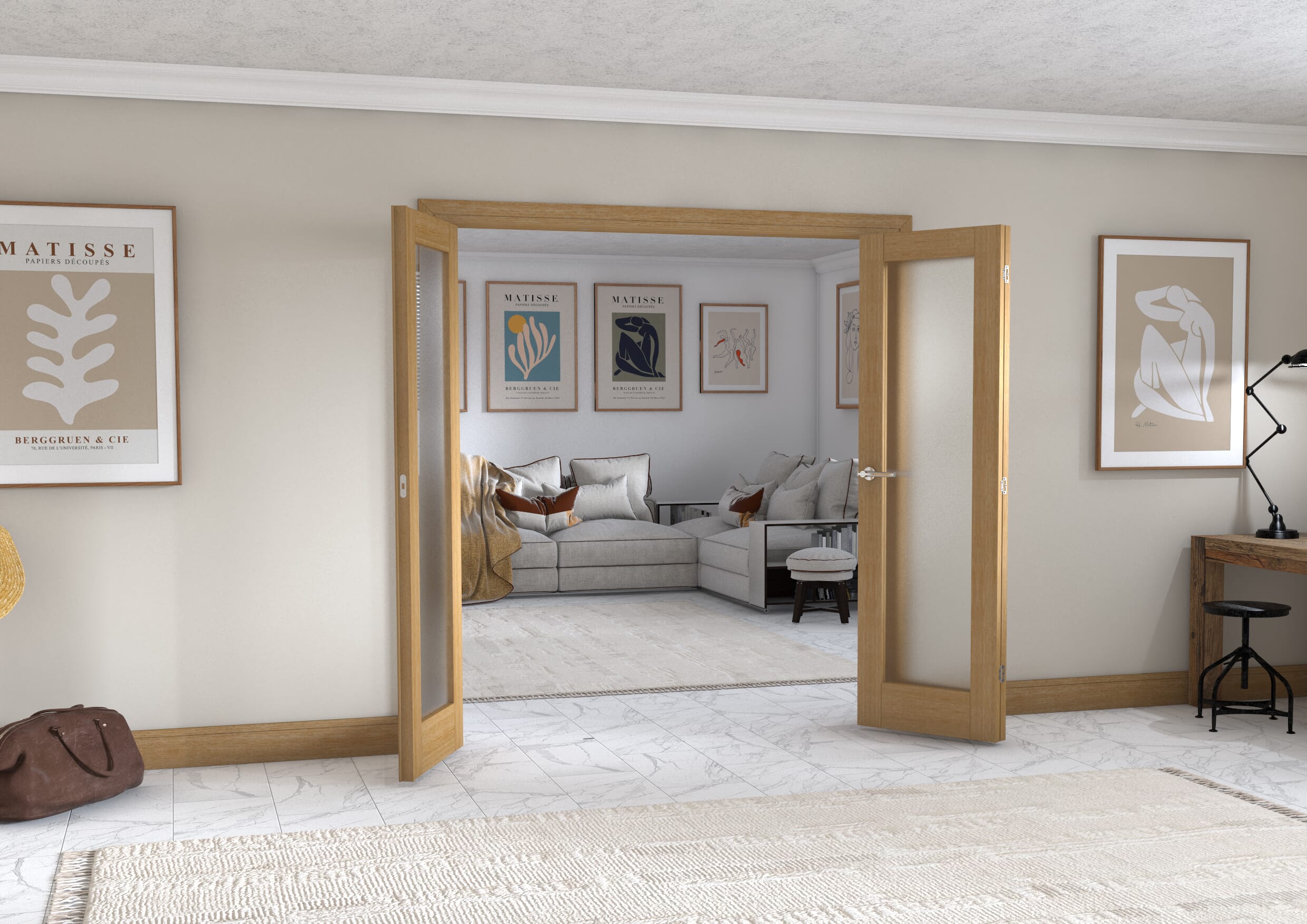 Oak P10 Frenchfold - Frosted (3 x 610mm Doors)