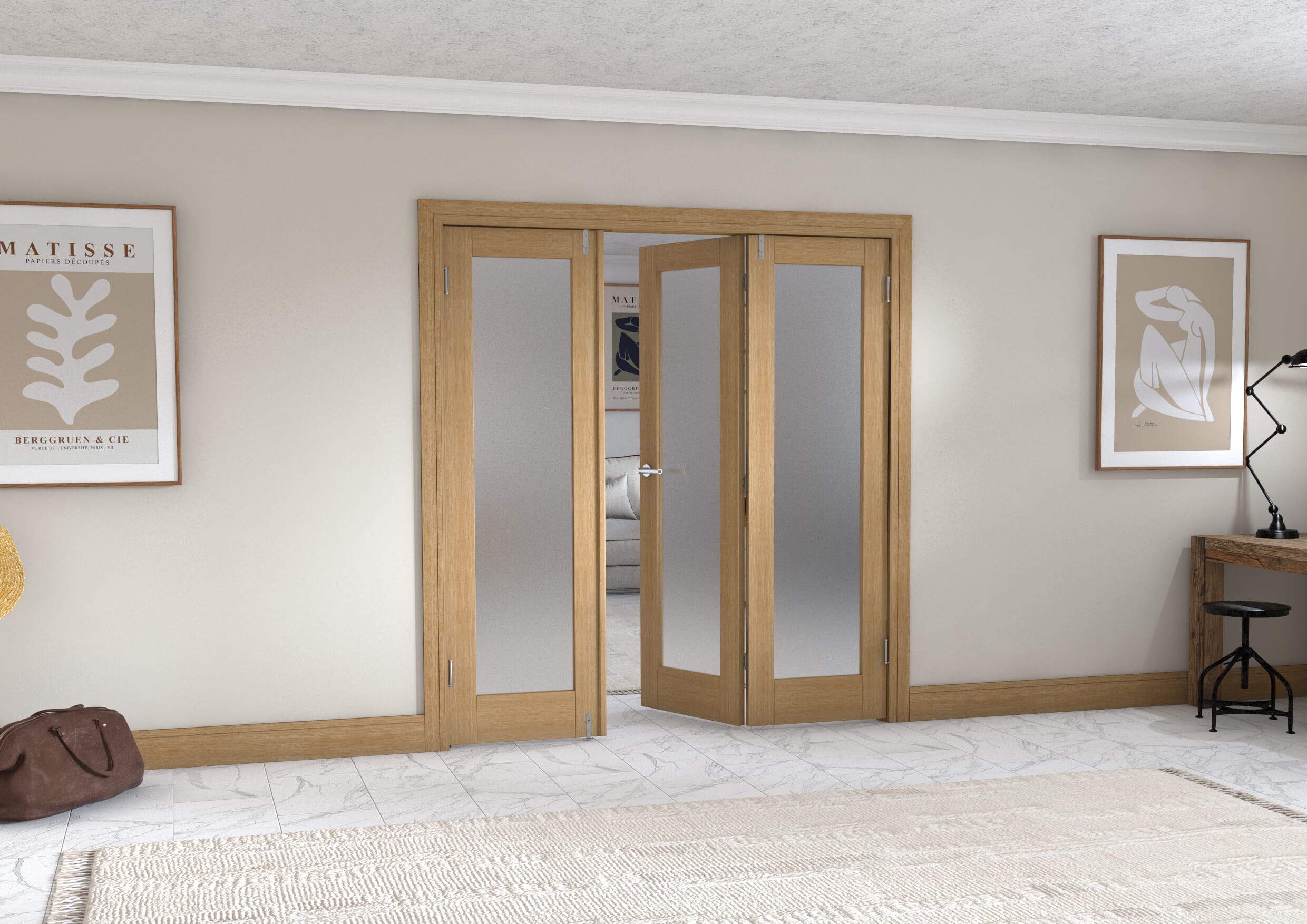 Oak P10 Frenchfold - Frosted (3 x 610mm Doors)