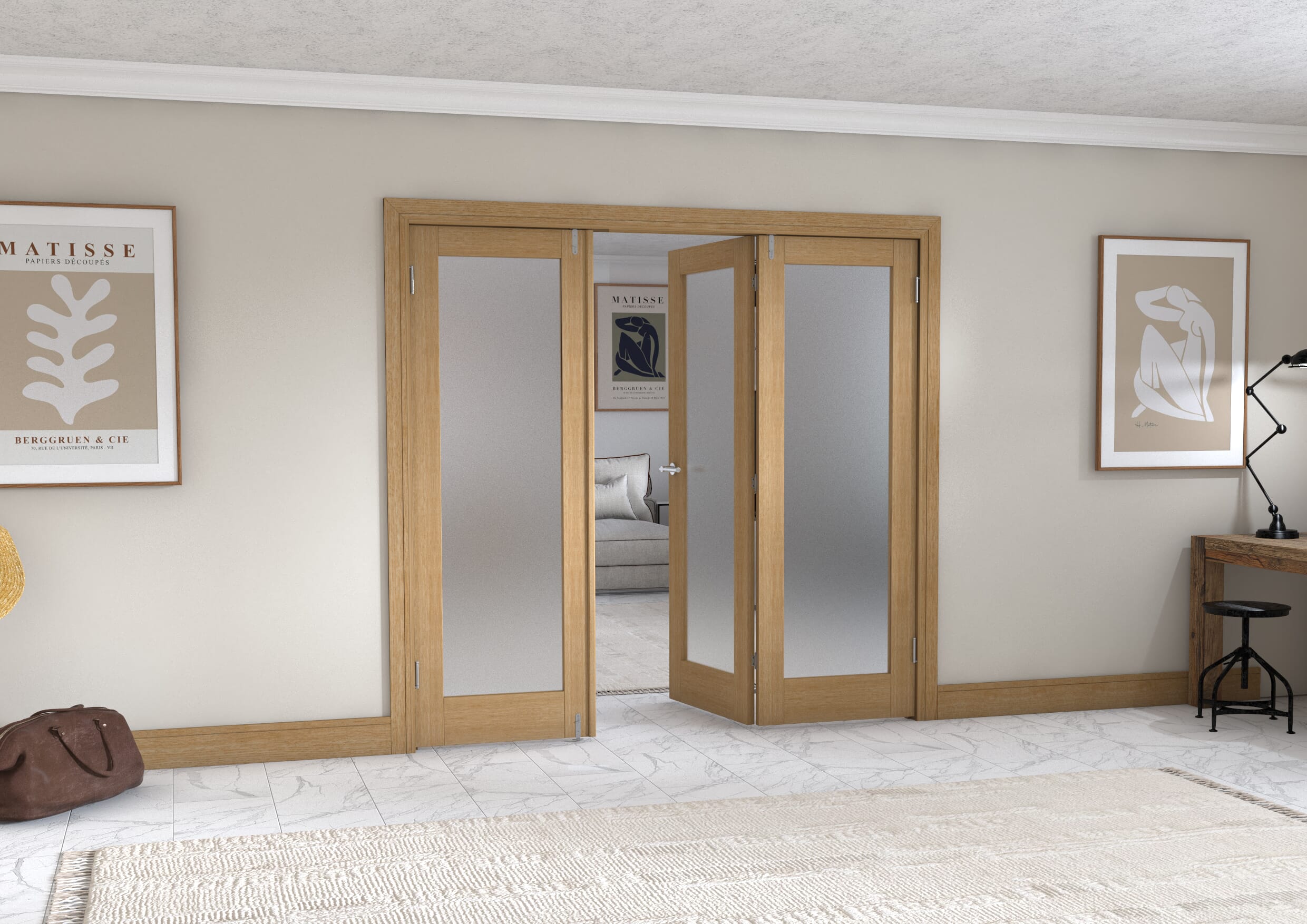 Oak P10 Frenchfold - Frosted (3 x 686mm Doors)