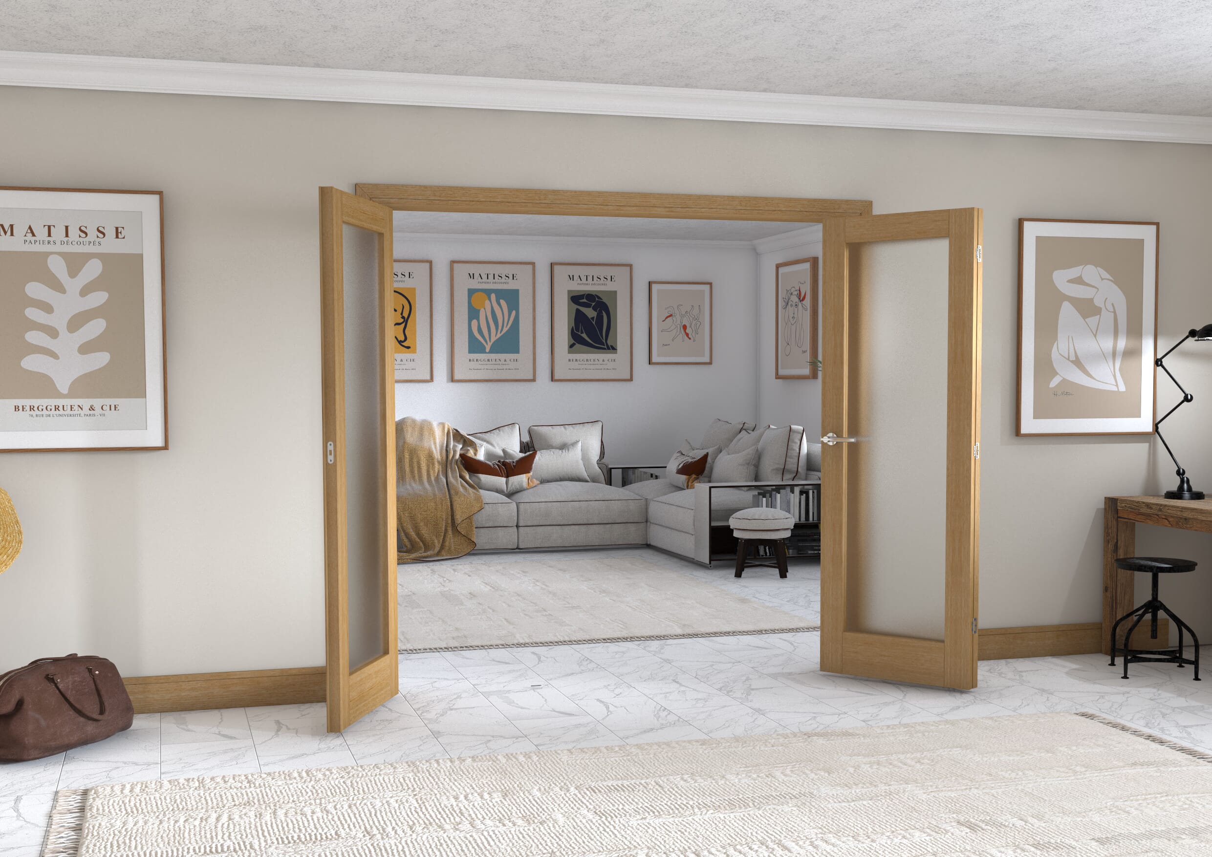 Oak P10 Frenchfold - Frosted (3 x 686mm Doors)
