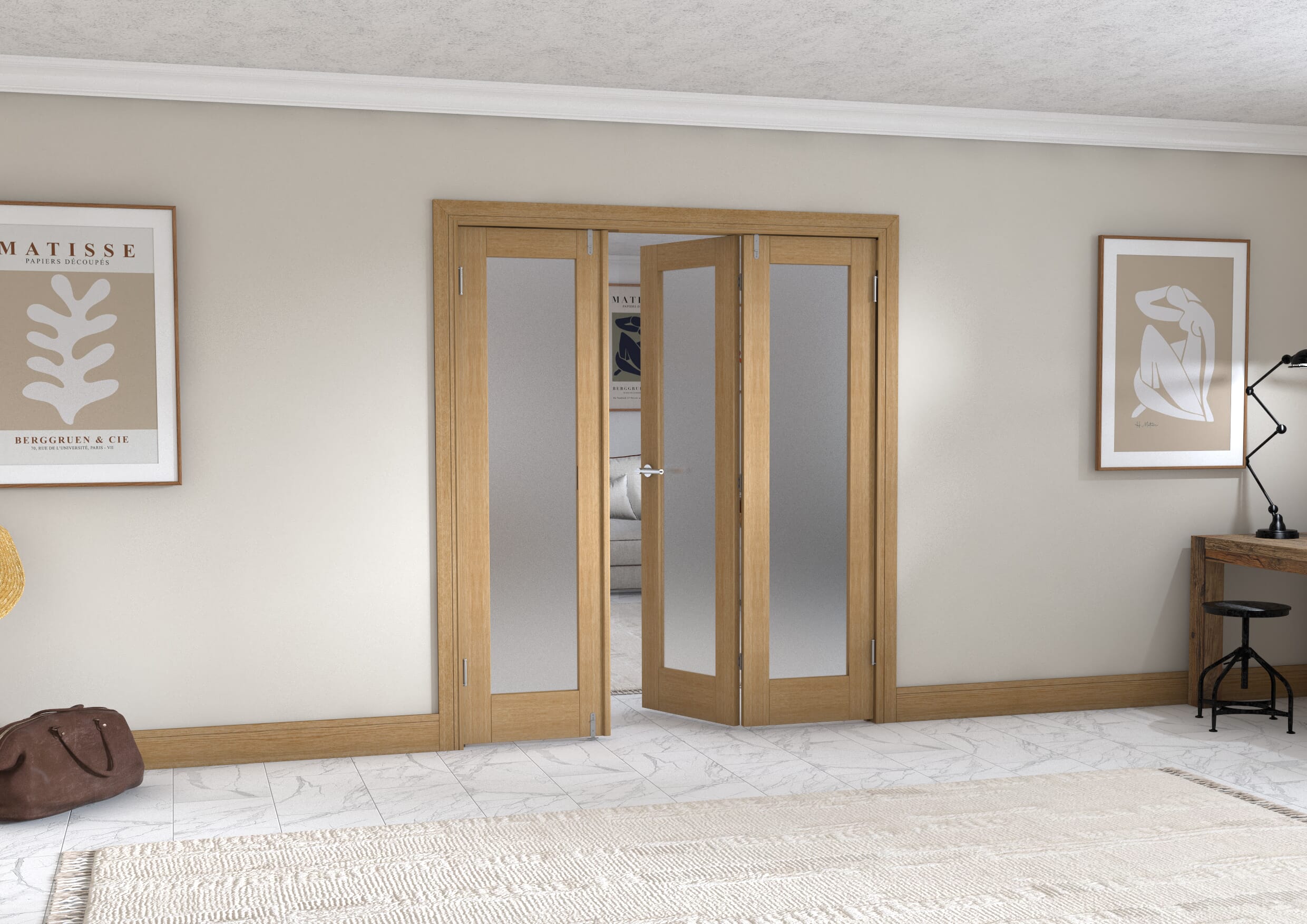 Oak P10 Frenchfold - Frosted (3 x 573mm Doors)