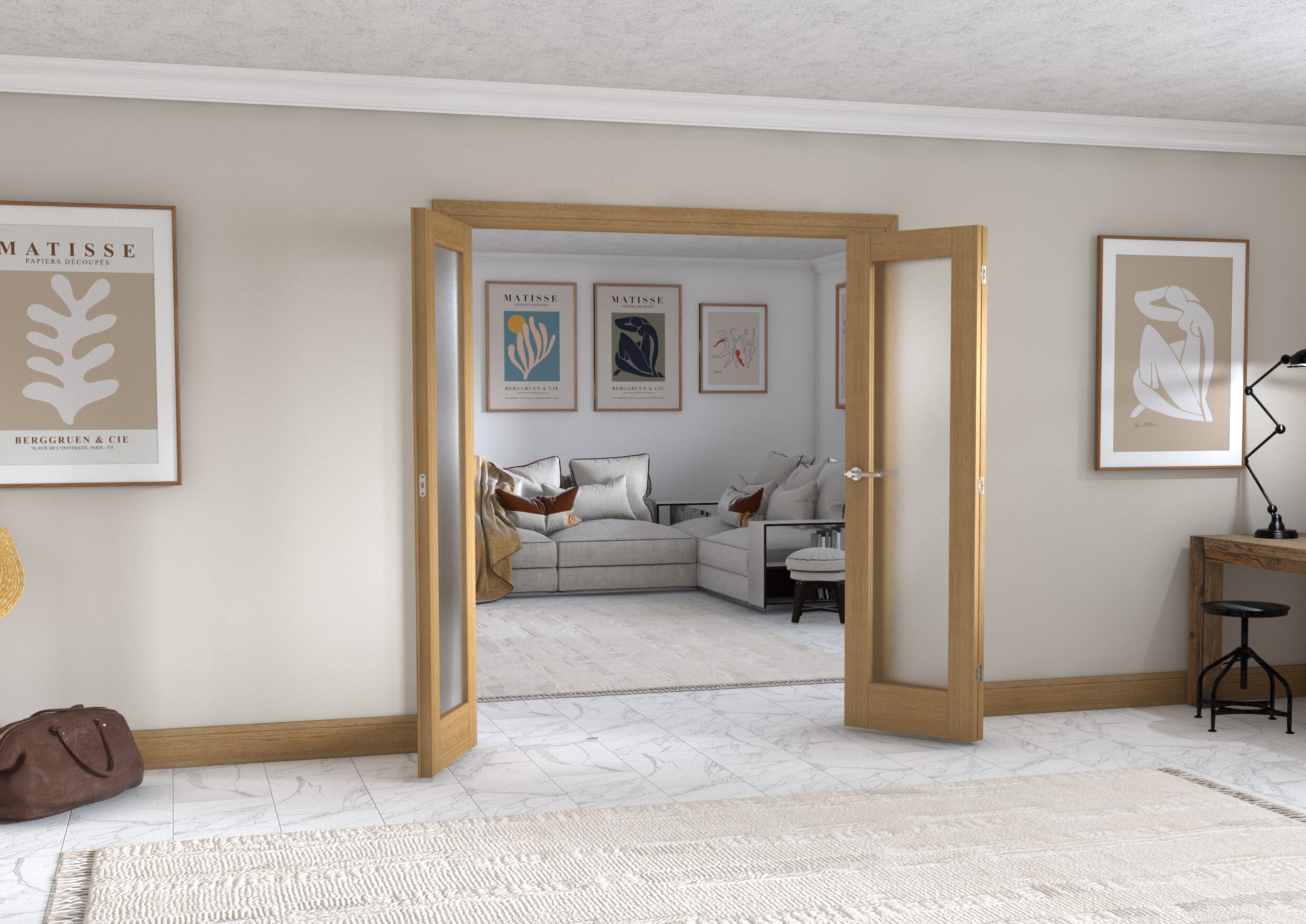 Oak P10 Frenchfold - Frosted (3 x 573mm Doors)