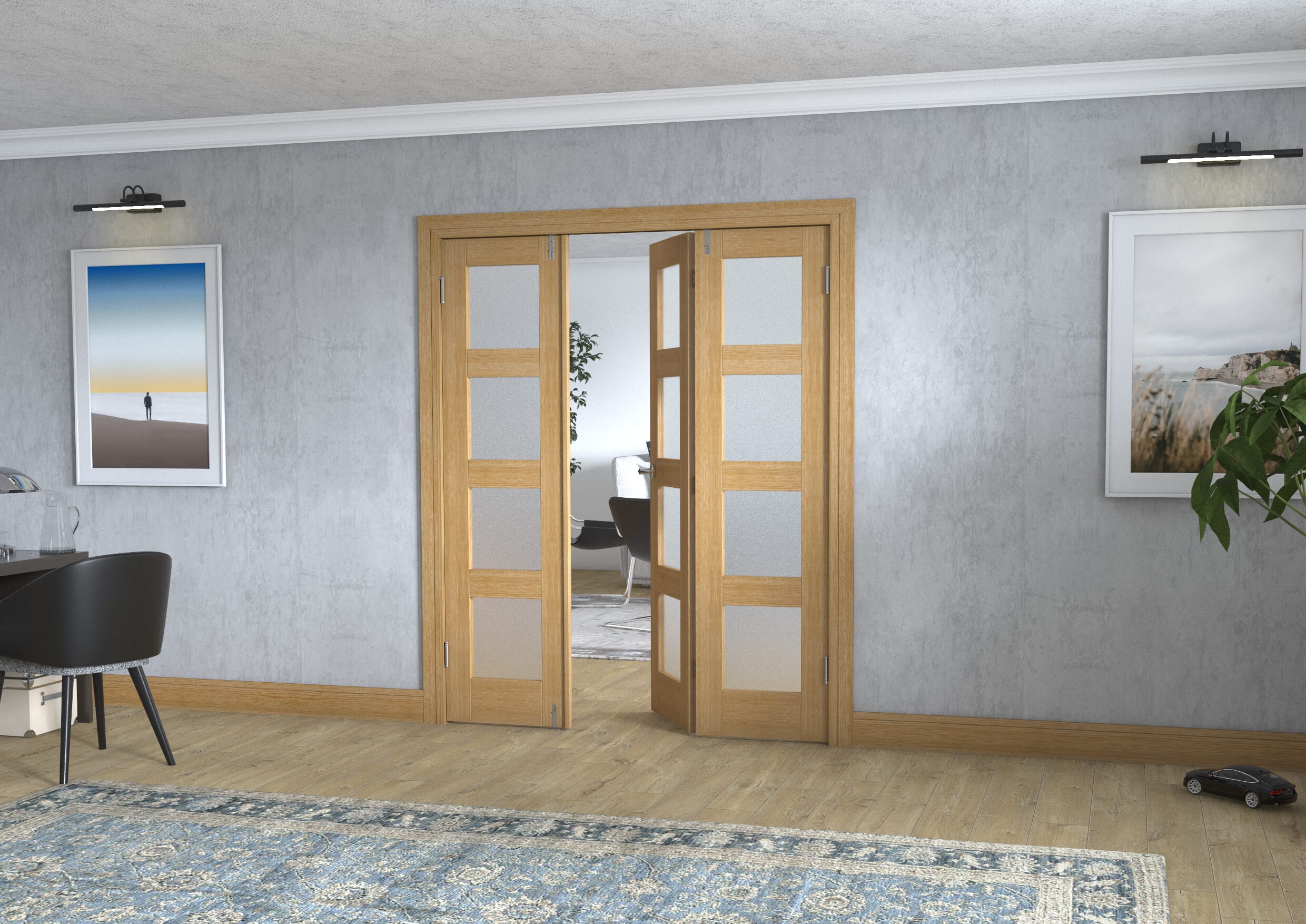 Oak 4L Frenchfold - Frosted (3 x 533mm Doors)