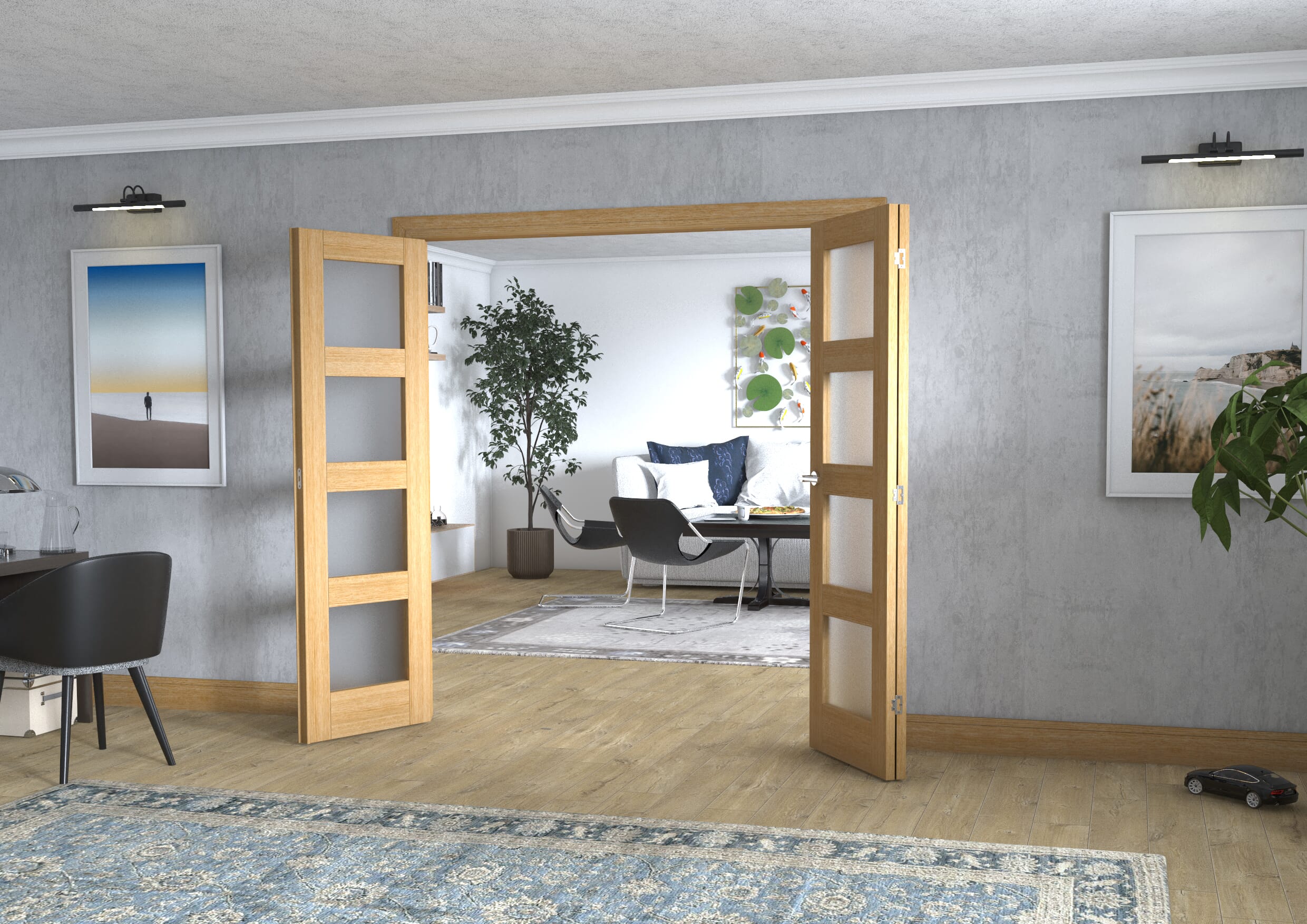 Oak 4L Frenchfold - Frosted (3 x 610mm Doors)