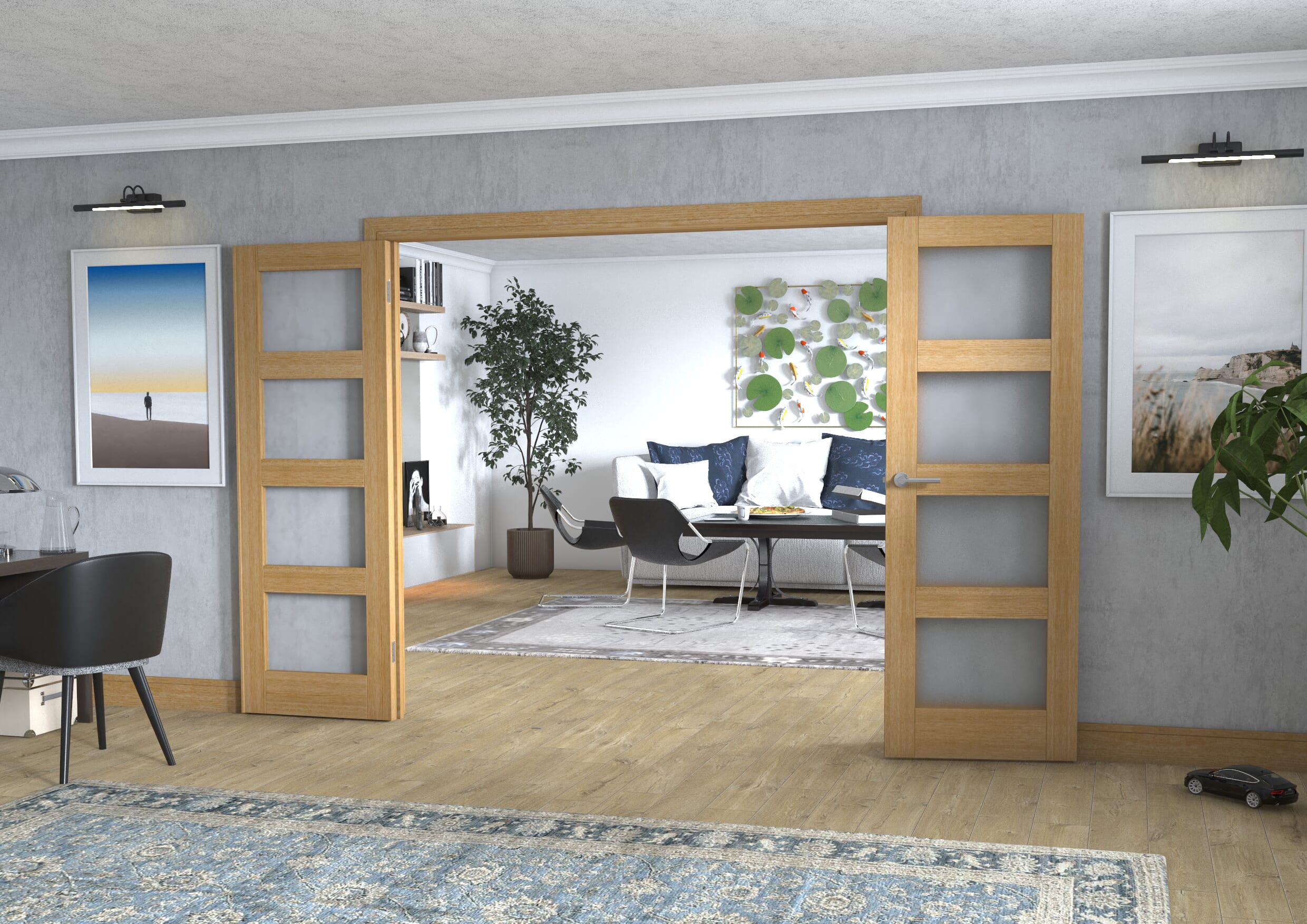Oak 4L Frenchfold - Frosted (3 x 686mm Doors)
