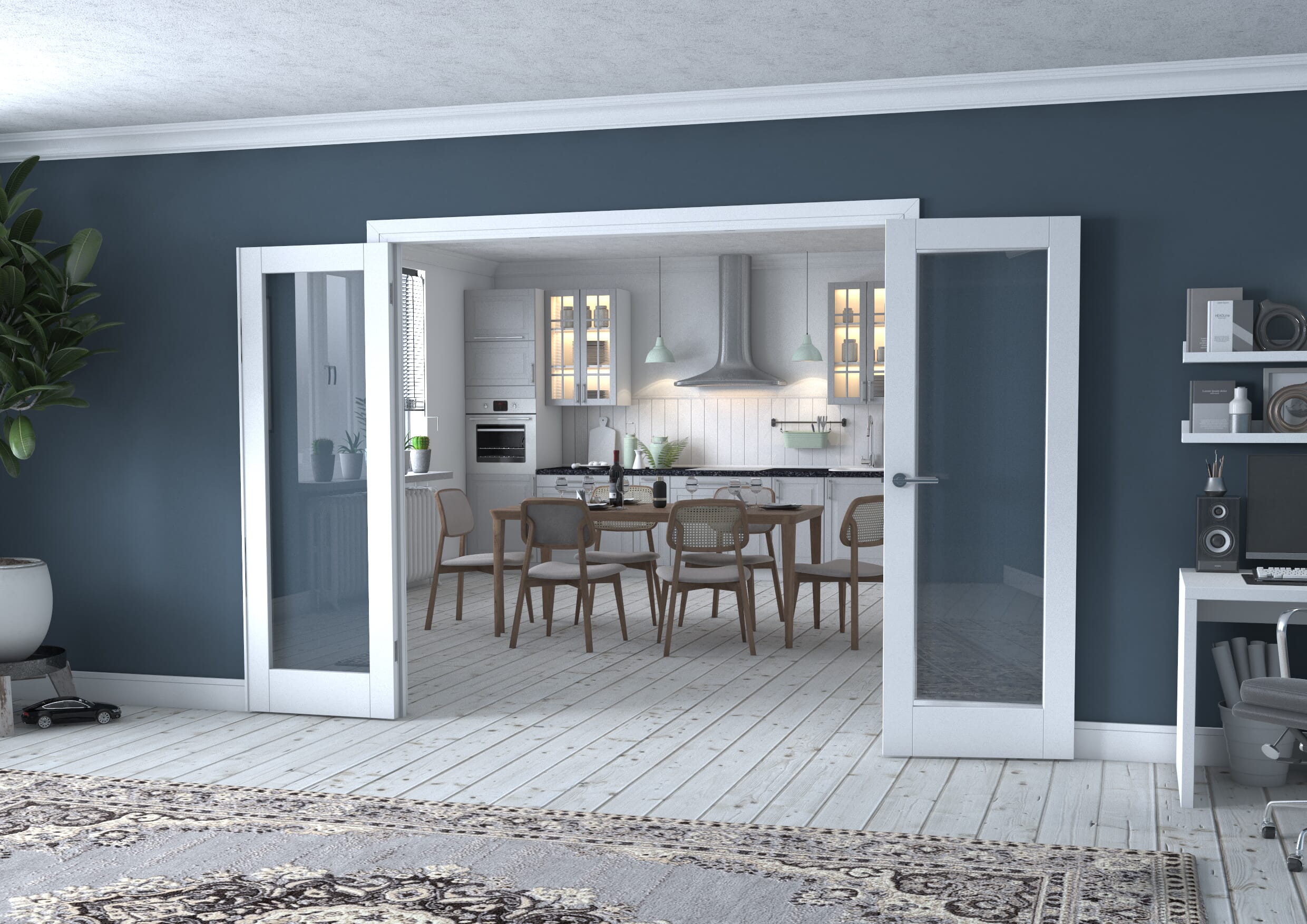 White P10 Frenchfold - Clear (3 x 686mm Doors)