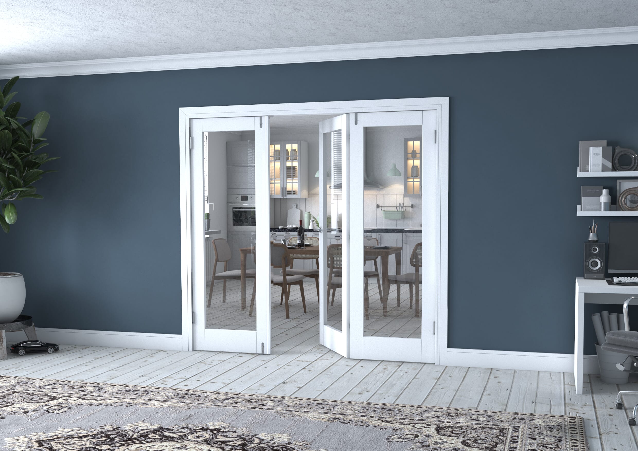 White P10 Frenchfold - Clear (3 x 686mm Doors)