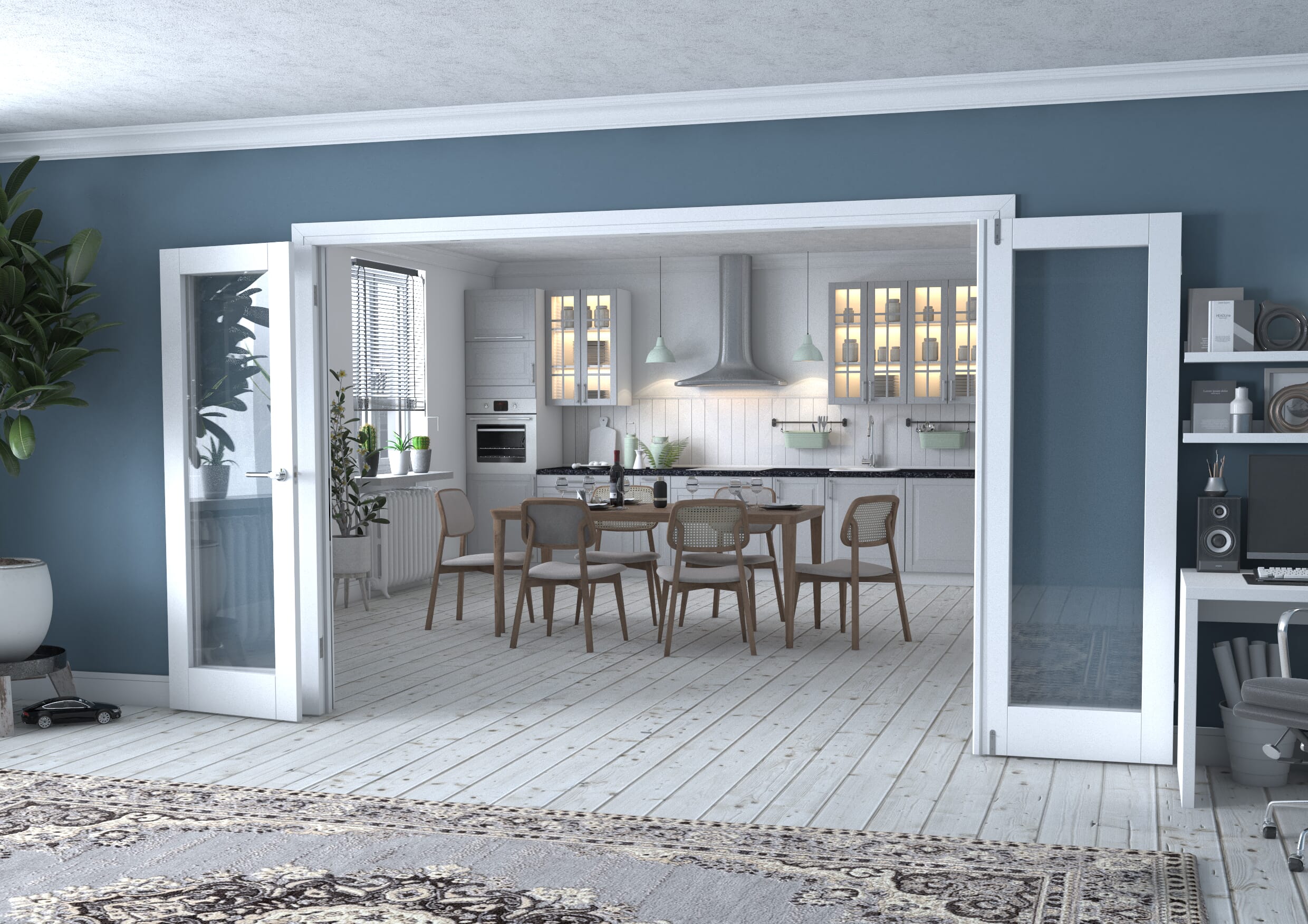 White P10 Frenchfold - Clear (4 x 686mm Doors)