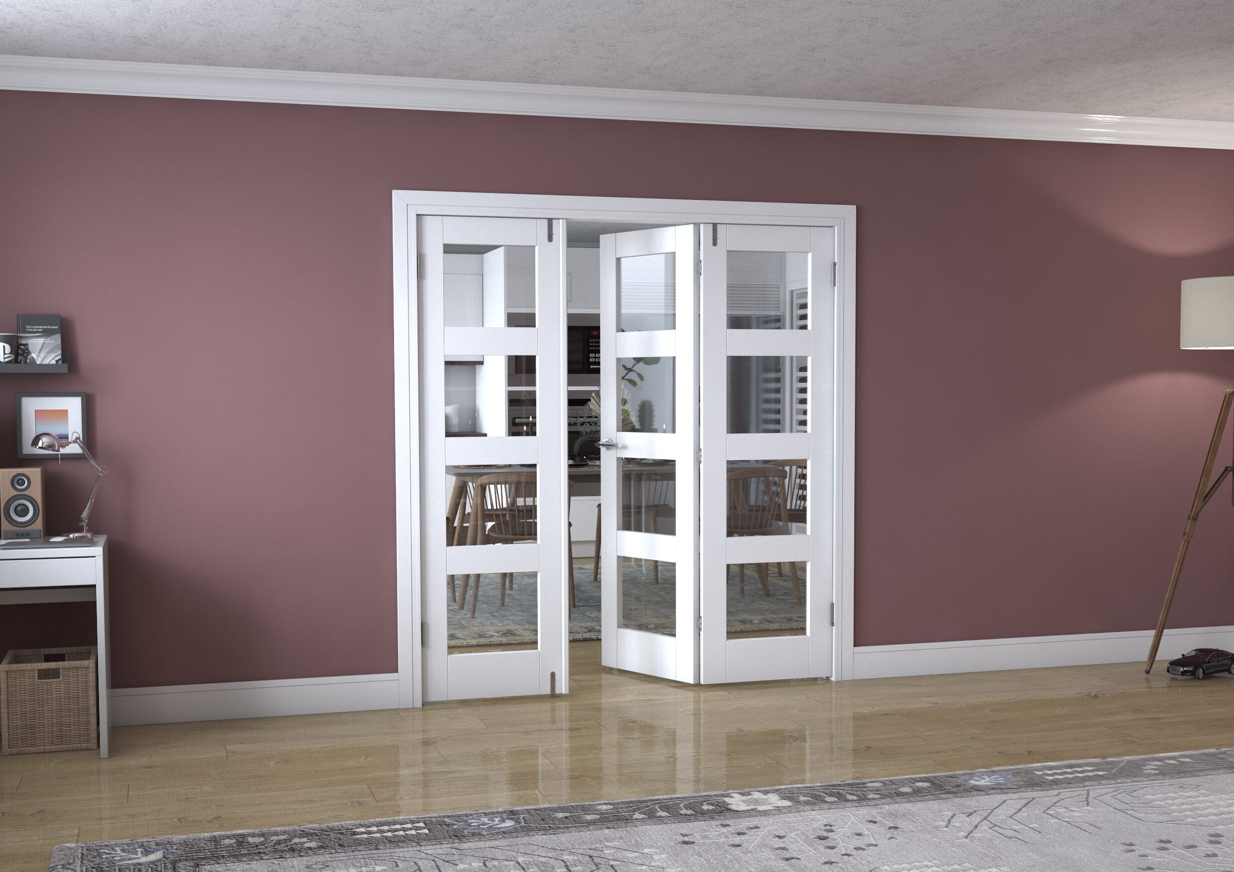 White 4L Frenchfold - Clear (3 x 610mm Doors)