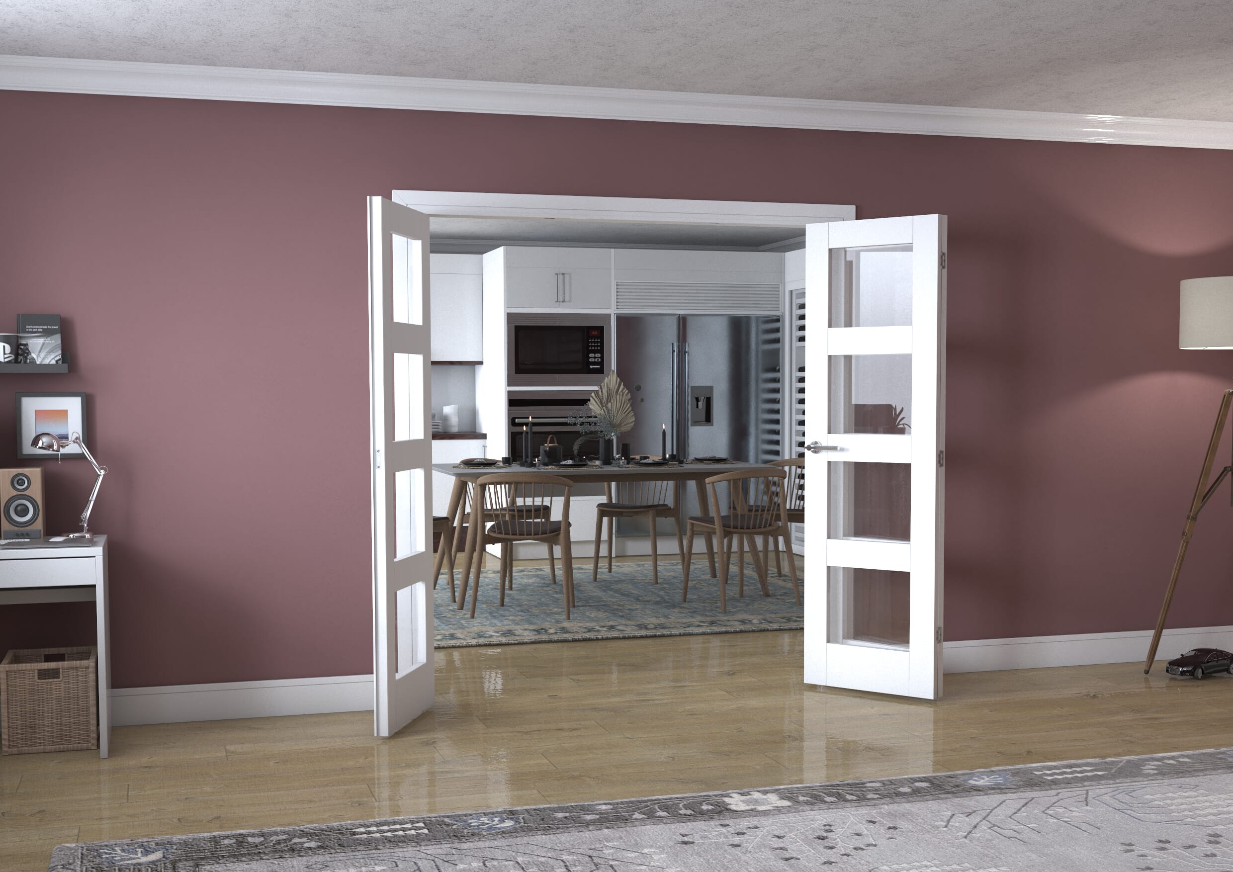 White 4L Frenchfold - Clear (3 x 610mm Doors)