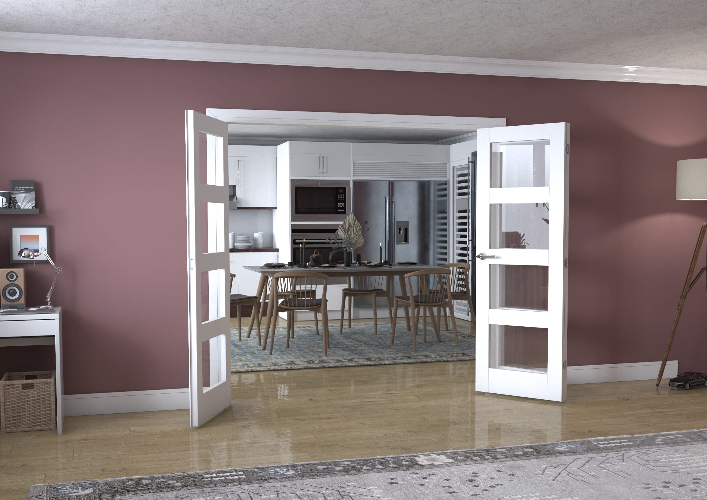 White 4L Frenchfold - Clear (3 x 686mm Doors)