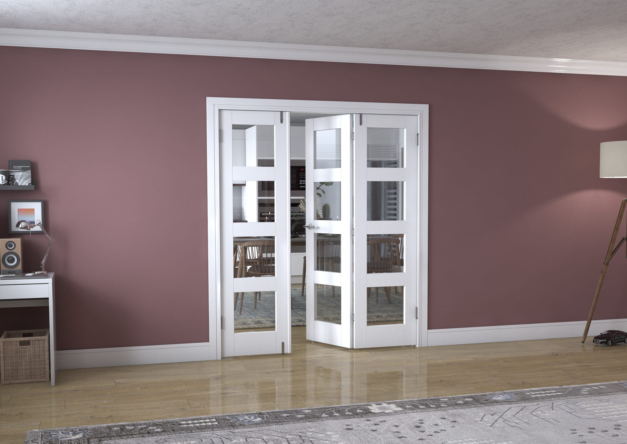 White 4L Frenchfold - Clear (3 x 573mm Doors)