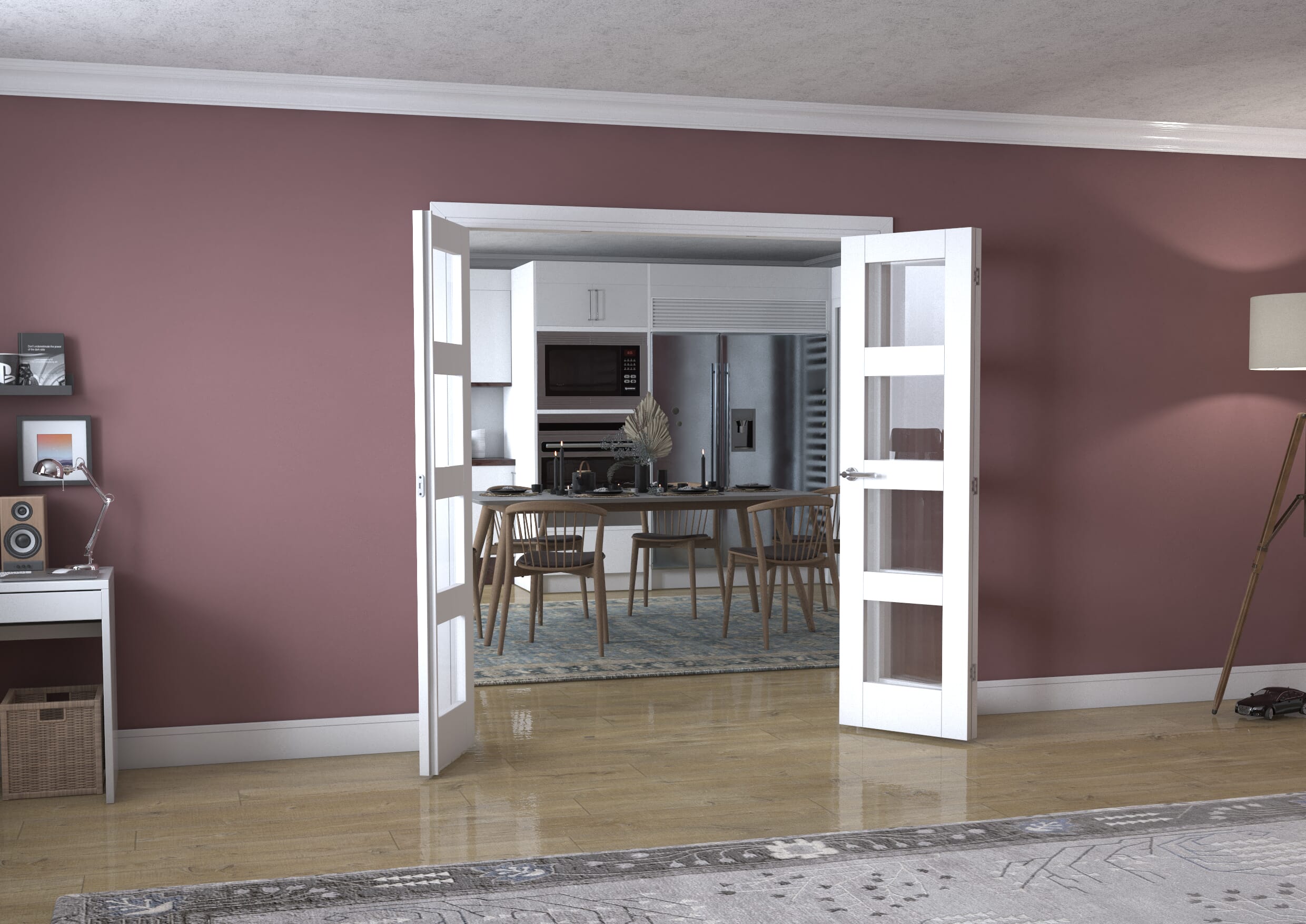 White 4L Frenchfold - Clear (3 x 573mm Doors)
