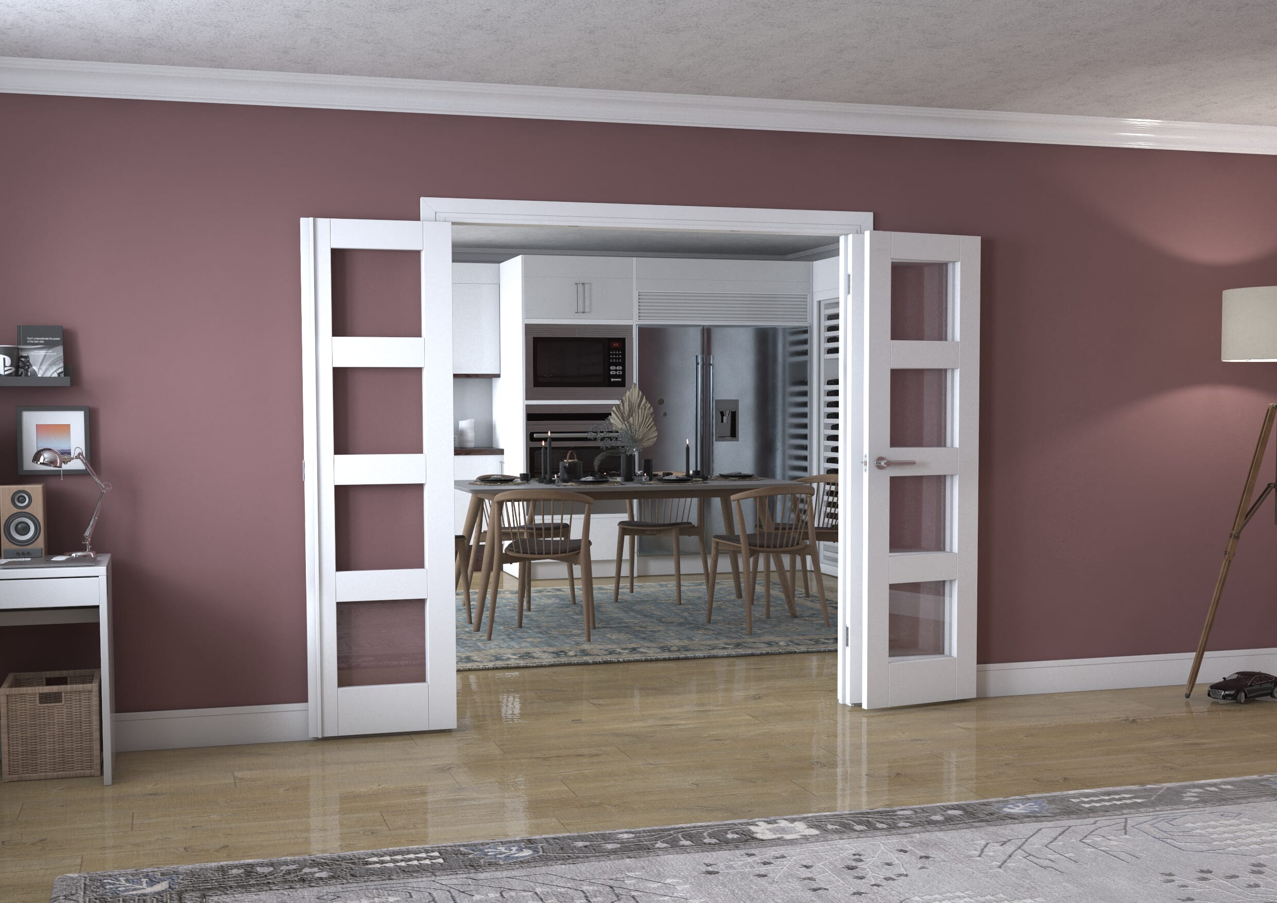 White 4L Frenchfold - Clear (3 x 573mm Doors)