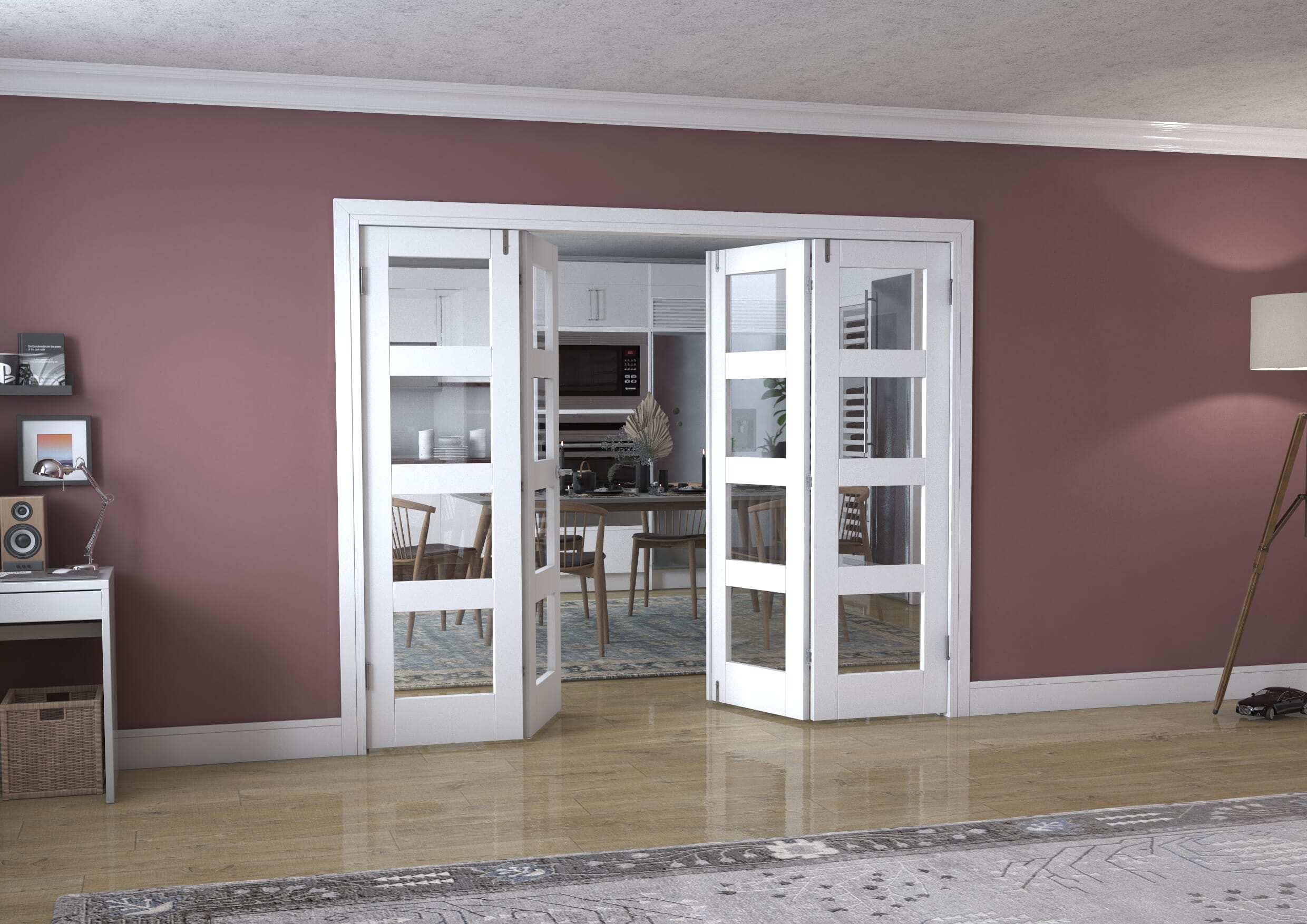 White 4L Frenchfold - Clear (4 x 610mm Doors)