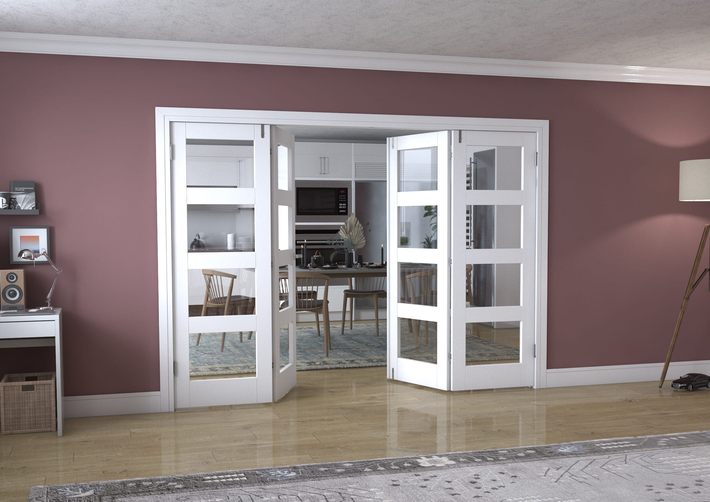 White 4L Frenchfold - Clear (4 x 686mm Doors)